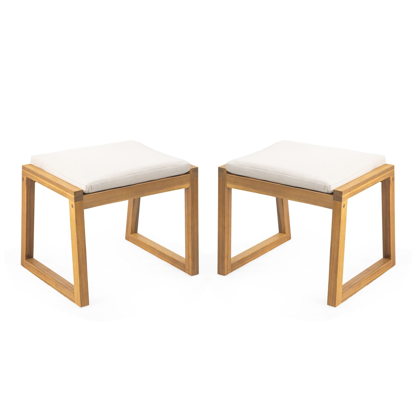 Outdoor Dining Bench Patio Bench Frame Cushion - Teak / Beige