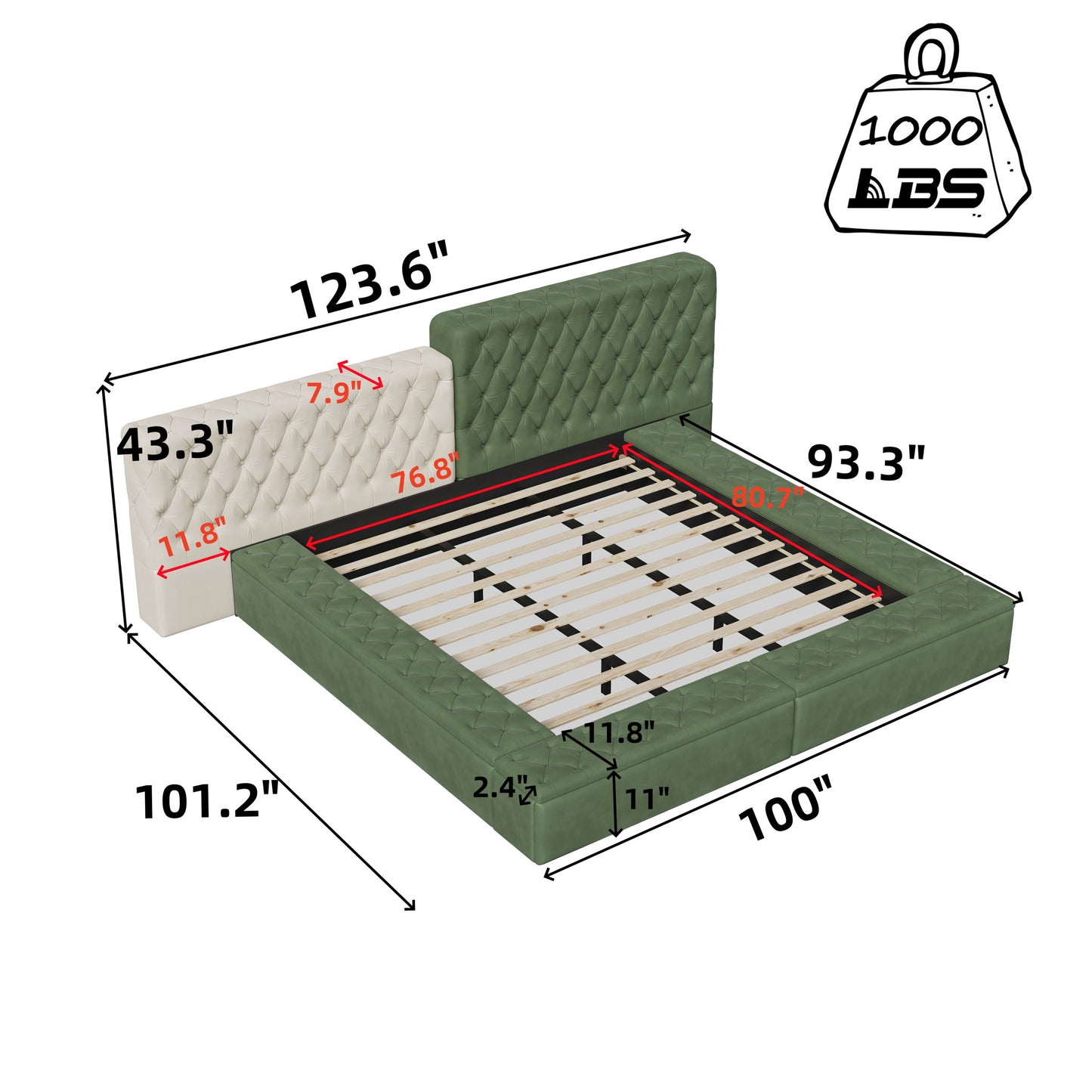 Modern Upholstered Platform Bed With Storage Space, Sturdy And Stable Solid Wood Frame