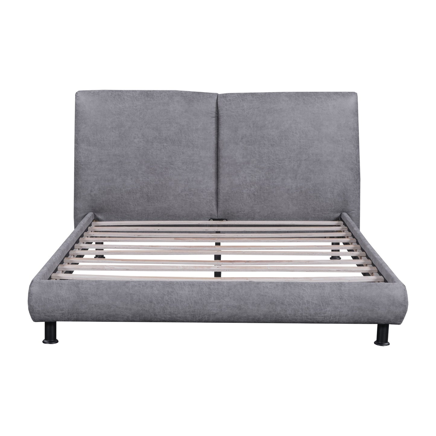 Upholstered Platform Bed With 2 Large Headrests And Thick