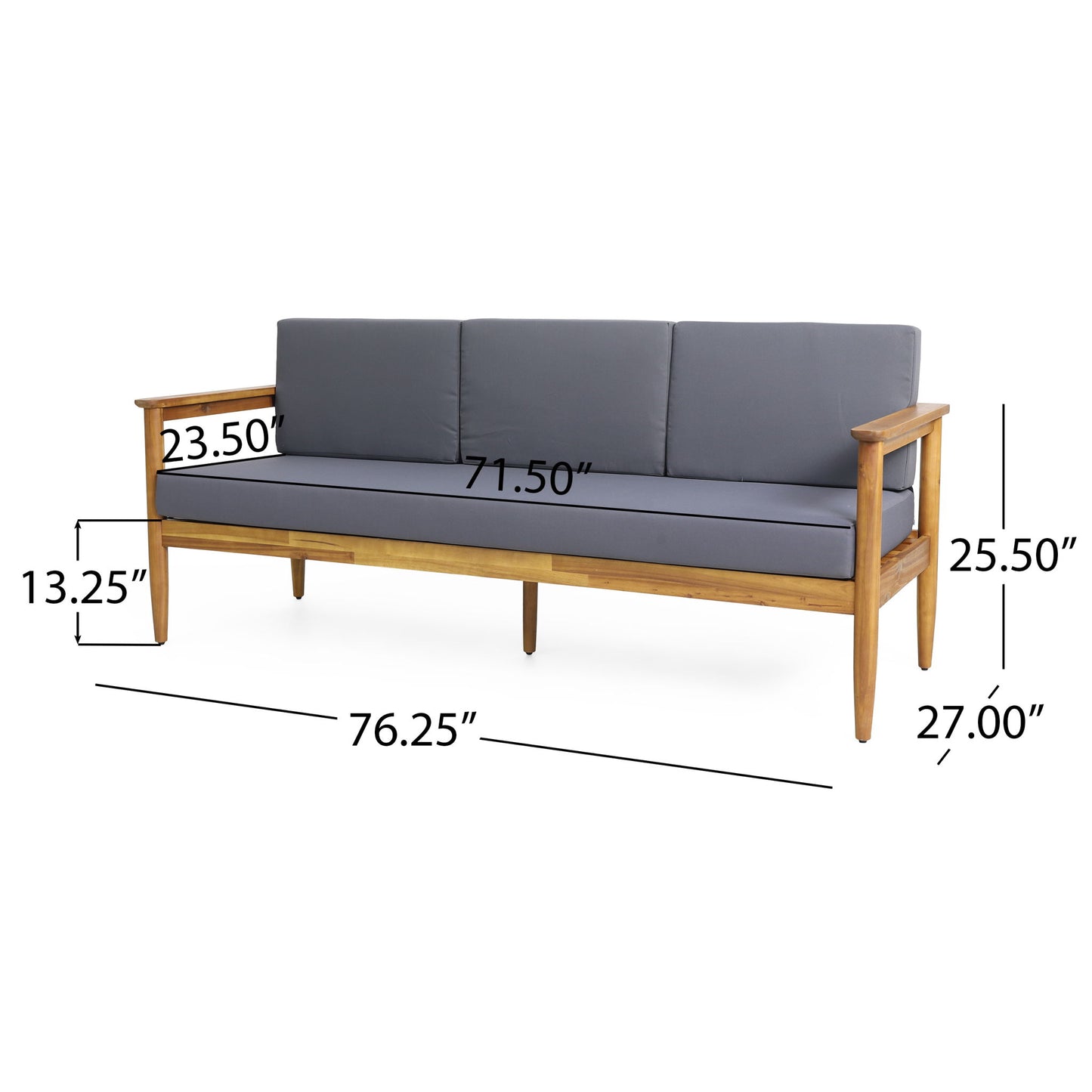 Outdoor 3 Seater Sofa With Cushion And Teak Acacia Wood - Dark Gray