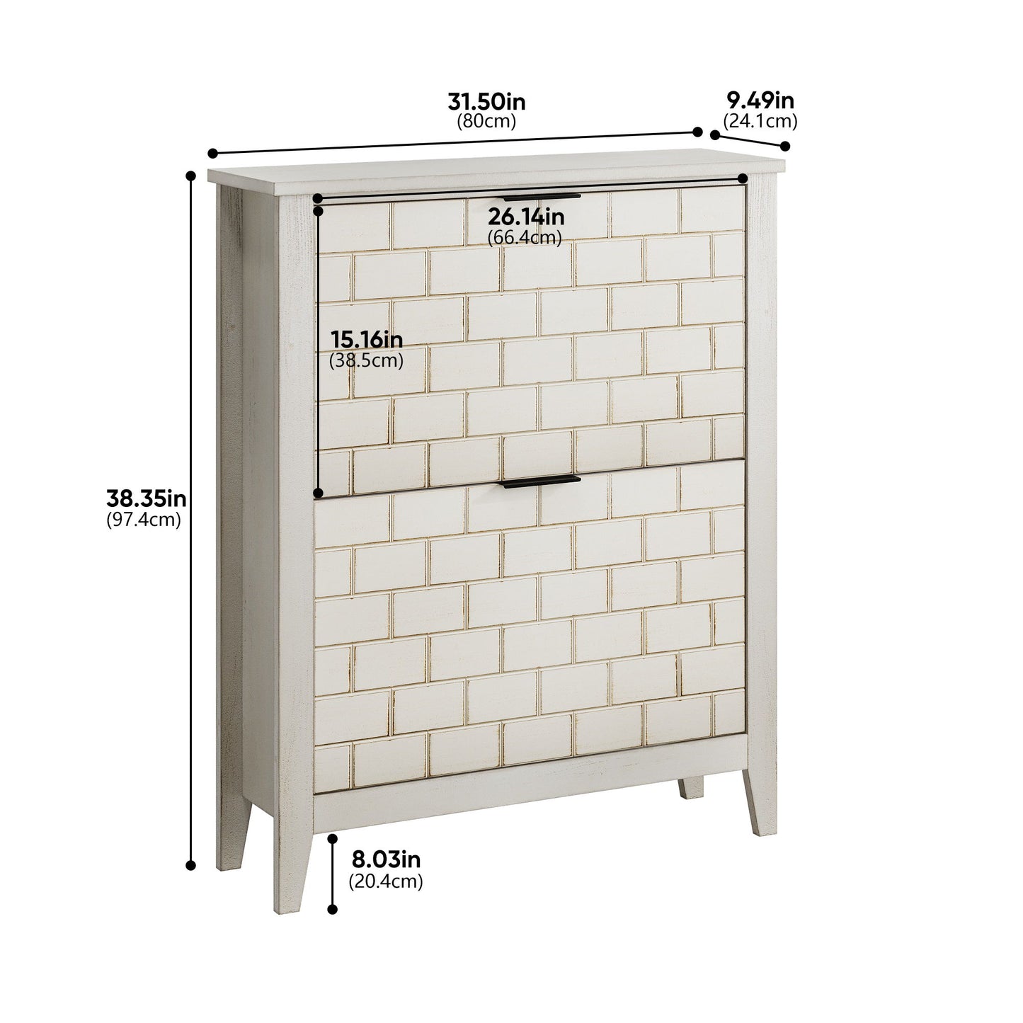 Retro Shoe Storage Cabinet, Mid Century Vintage Freestanding With 2 Flip Drawers, Suitable For Entryway - Retro White / White / Vintage