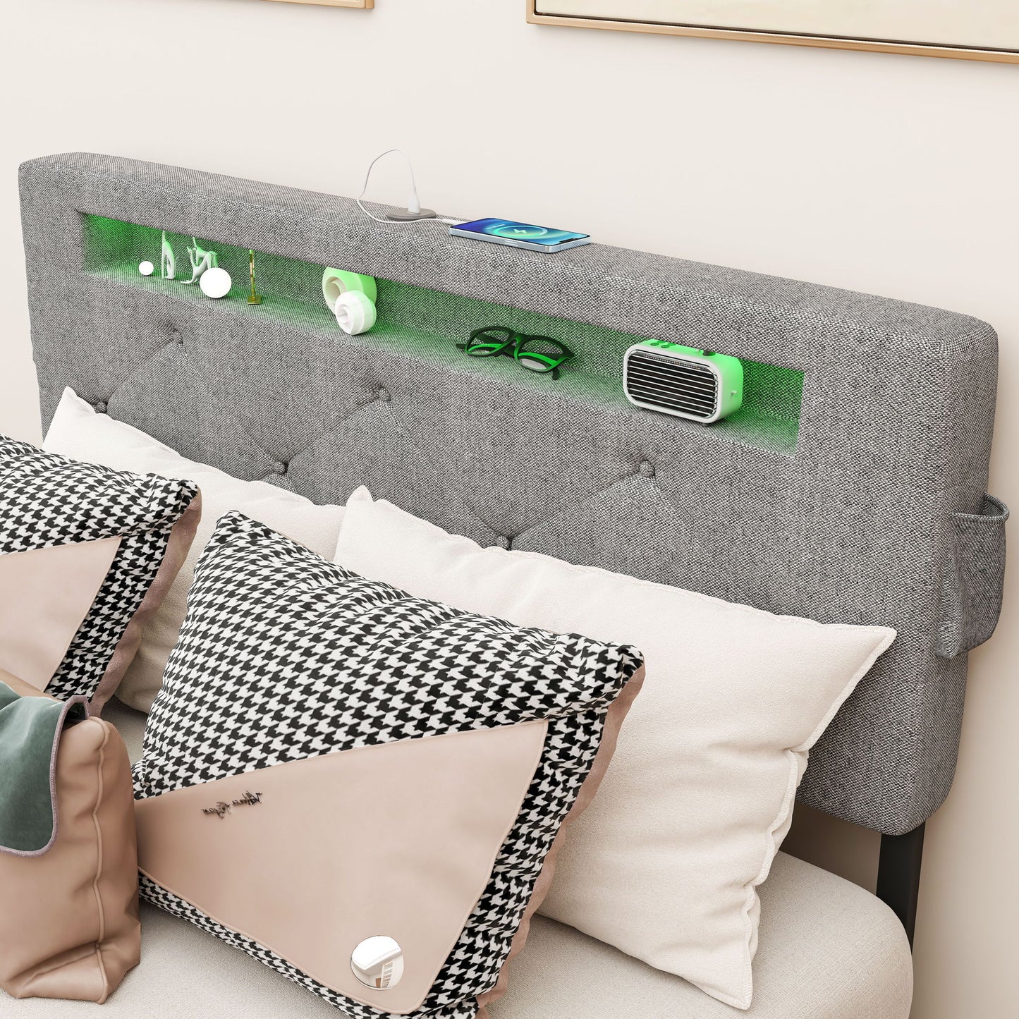 Bed With USB Charging Station, LED Lights, Headboard & Storage Drawers