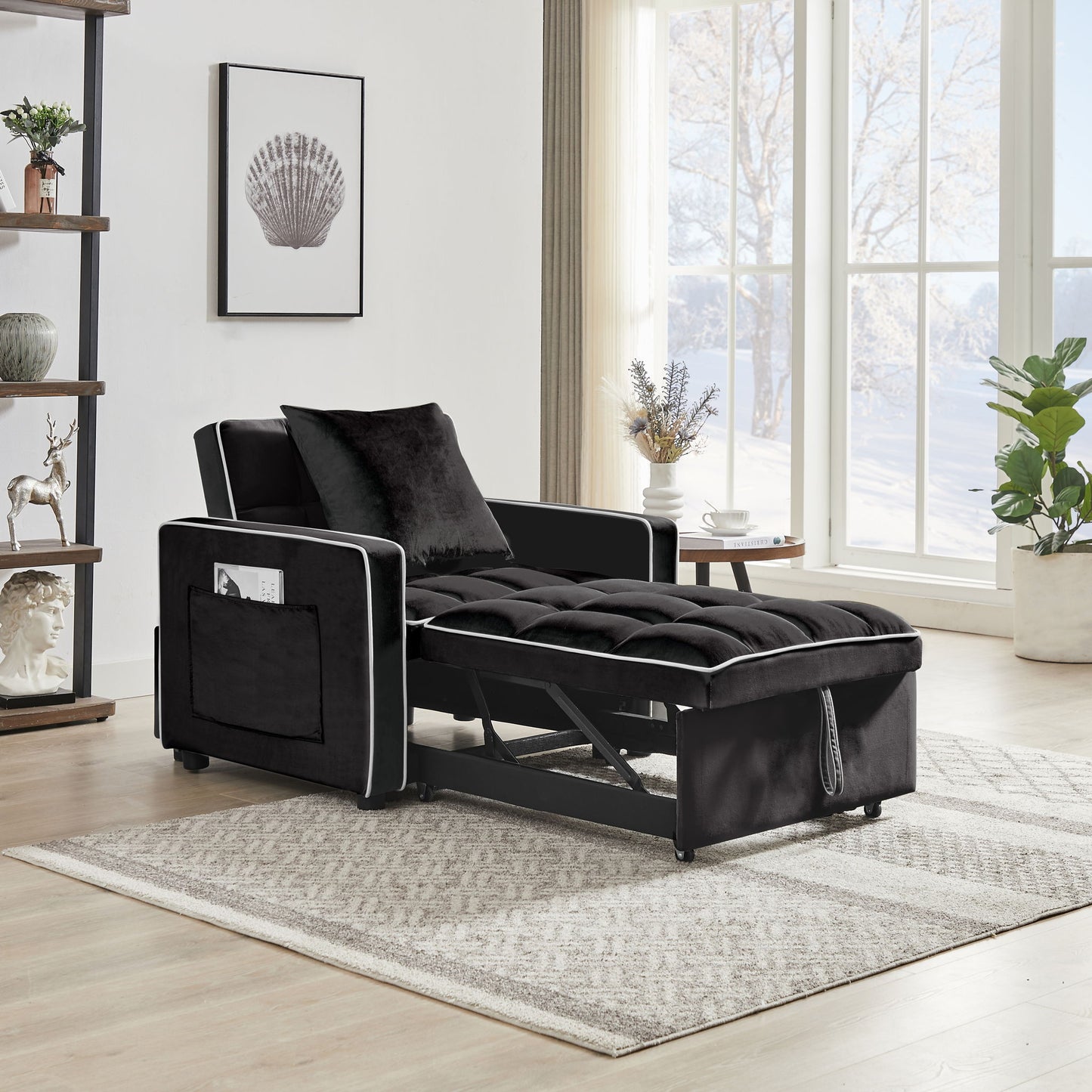 Modern Velvet 3 In 1 Sofa Bed Chair, Adjustable Recliner