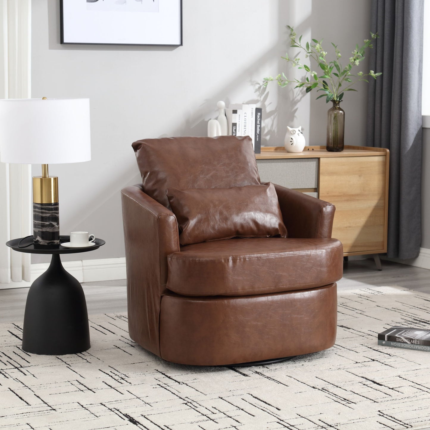 Modern Barrel Comfy Round Accent Sofa Chair, 360 Degree Swivel
