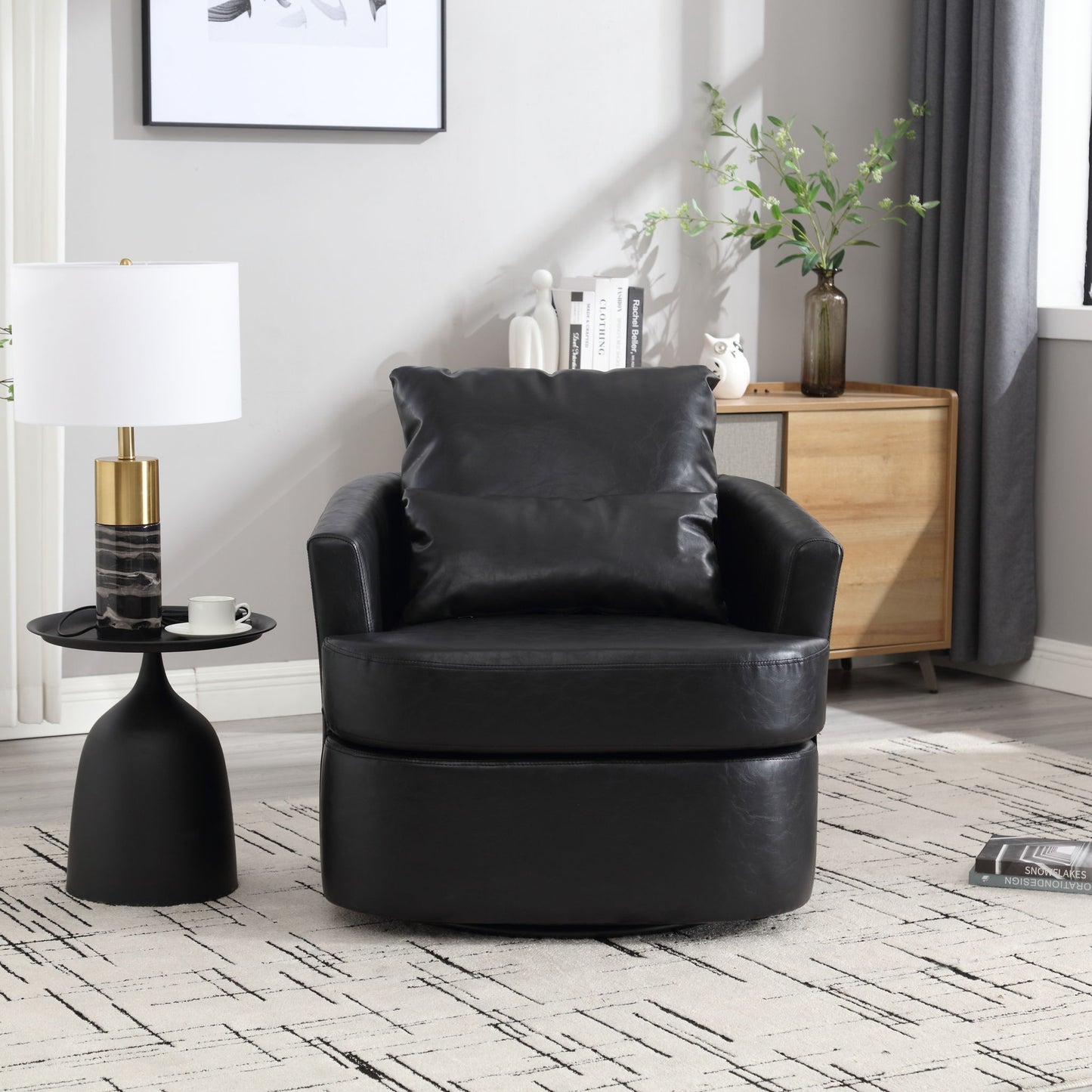 Modern Barrel Comfy Round Accent Sofa Chair, 360 Degree Swivel