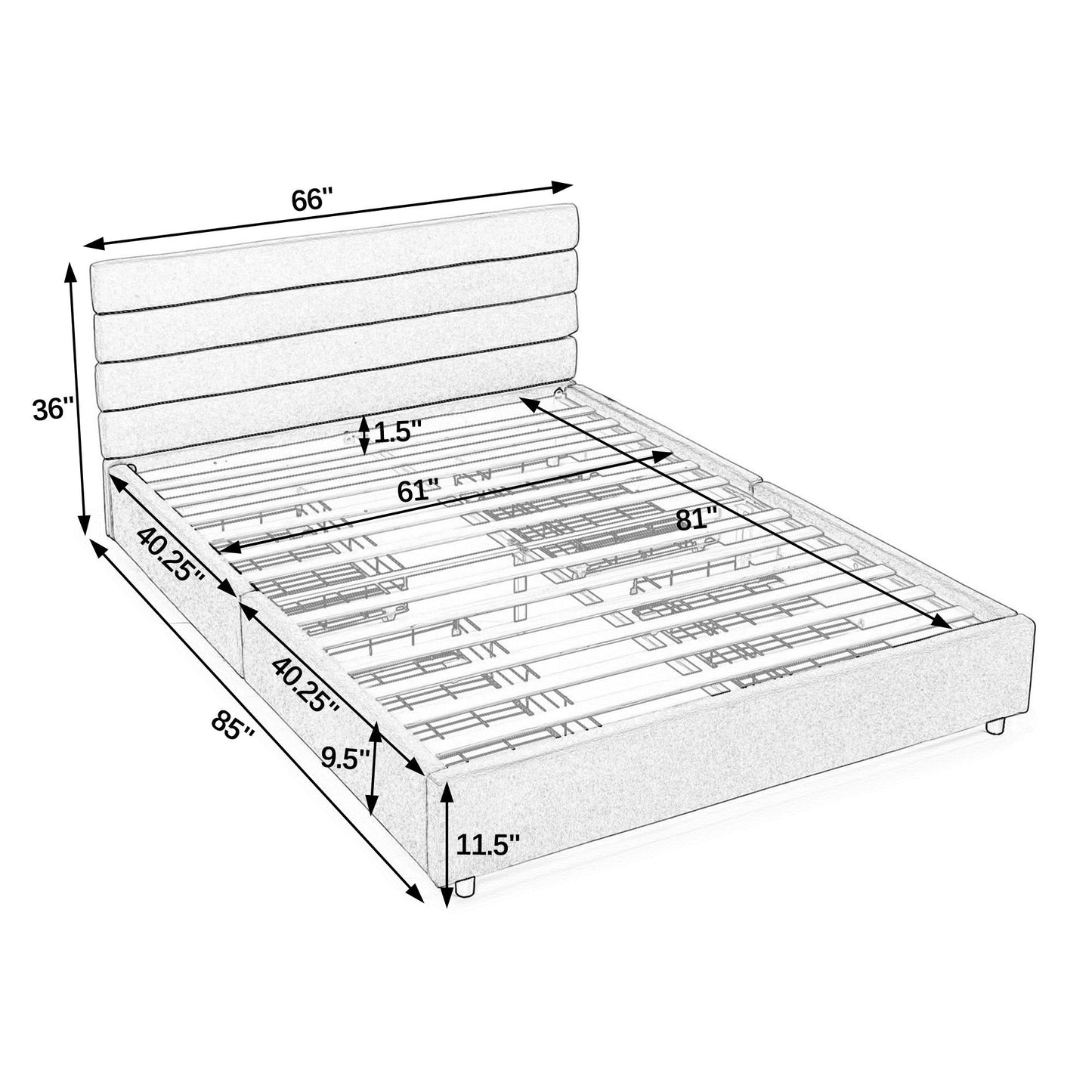 Modern Cushioned Bed Frame With Headboard And Drawers