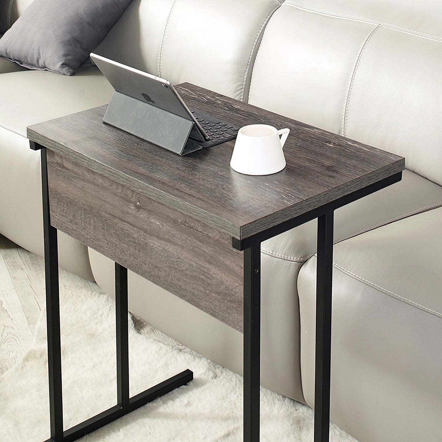Mona - Rustic Wood Top And Metal Base TV Tray With Water And Heat Resistance - Gray