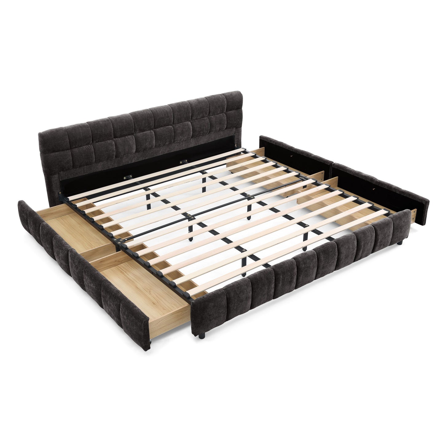 Modern Platform Bed Frame With Thick Chenille Fabric
