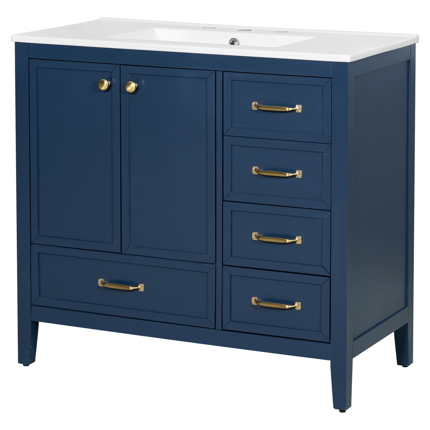 Elegant Vintage Bathroom Vanity With Sink And Soft Closing Door, 4 Drawers Of Different Sizes Frame