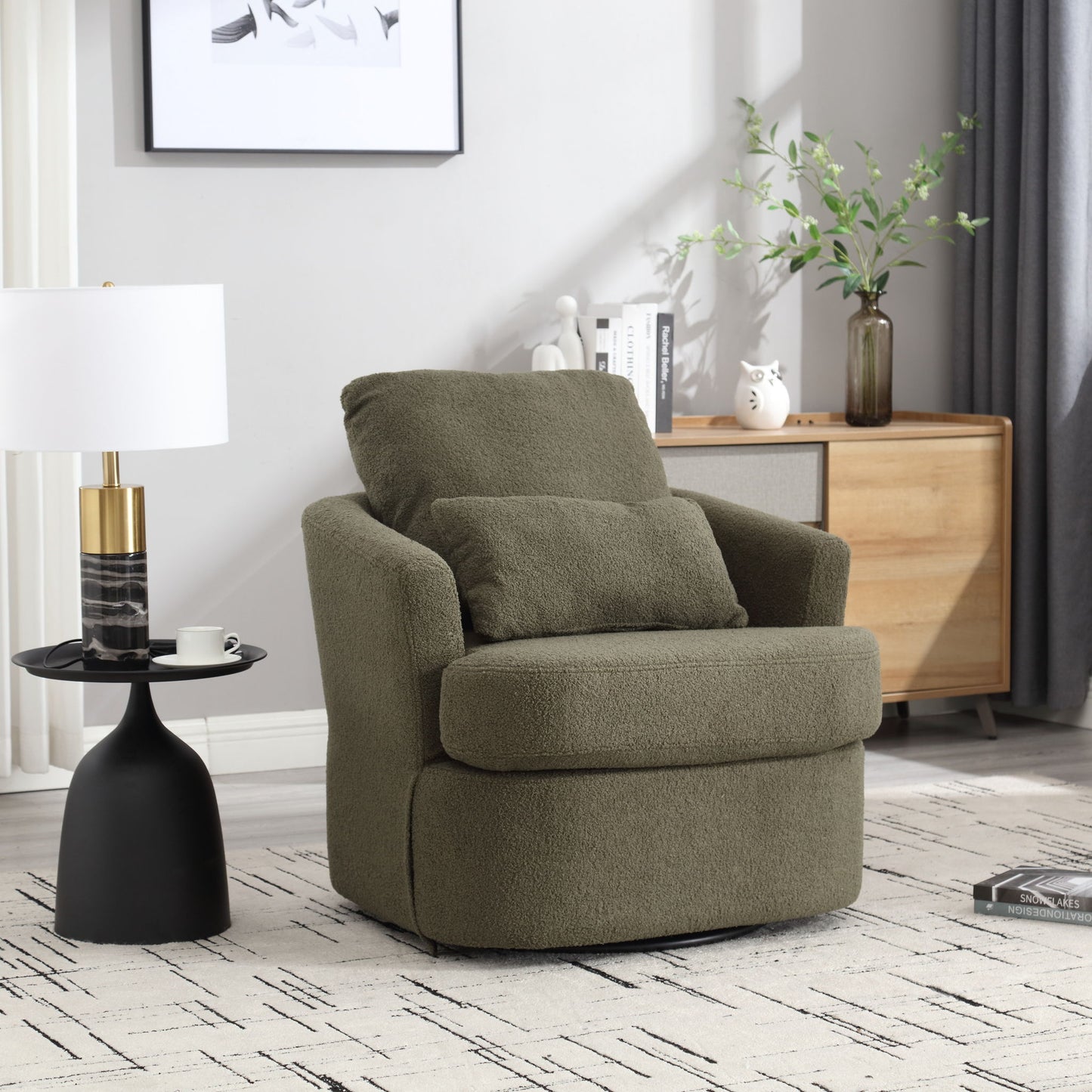 Modern Barrel Comfy Round Accent Sofa Chair, 360 Degree Swivel