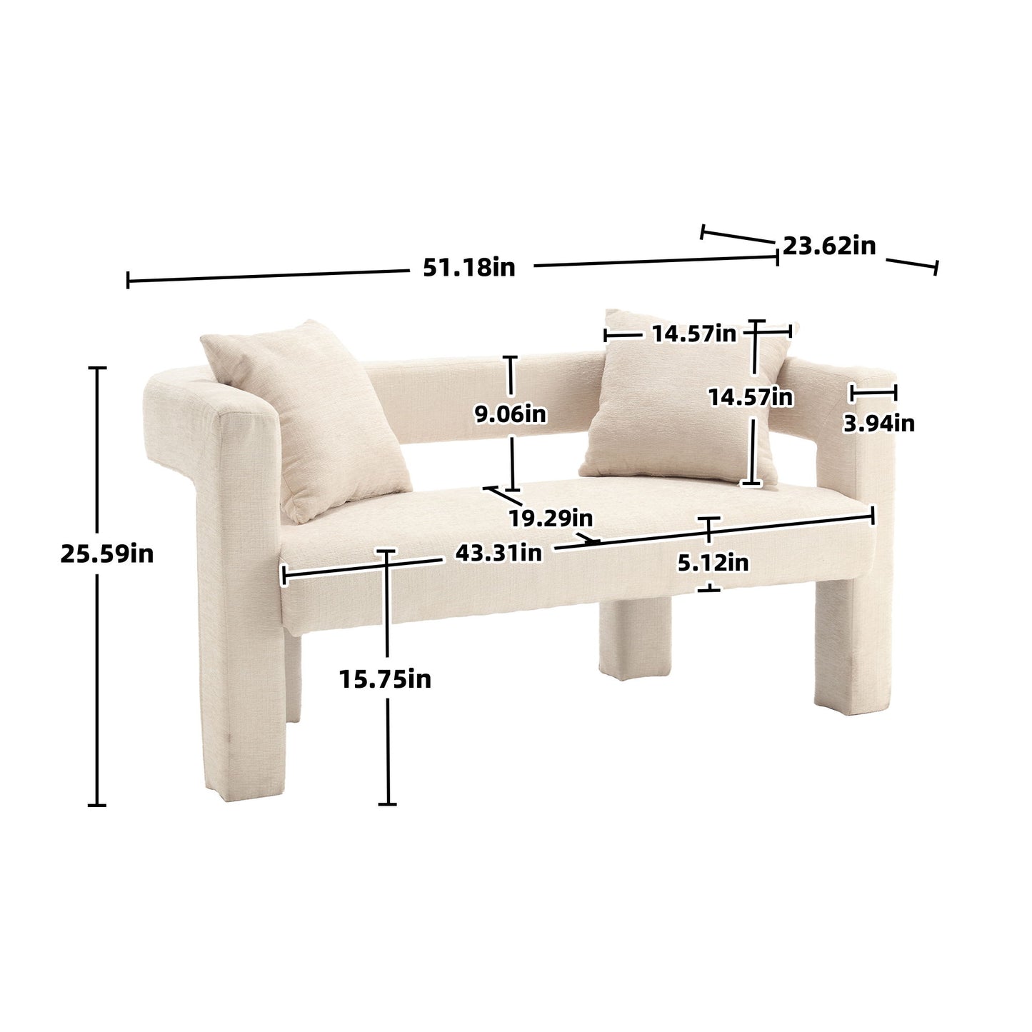 Modern Chenille Loveseat Sofa, Comfy Upholstered 2 Seater