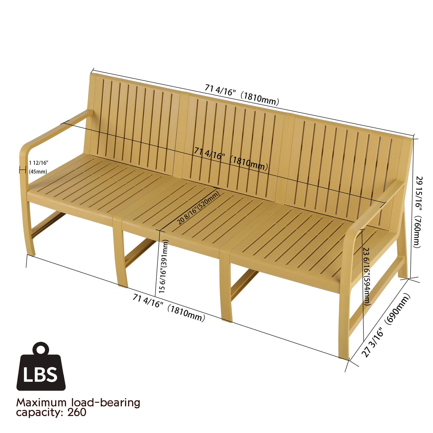 1 Piece Indoor / Outdoor 3 Seater Sofa, UV-Resistant, Waterproof And Durable