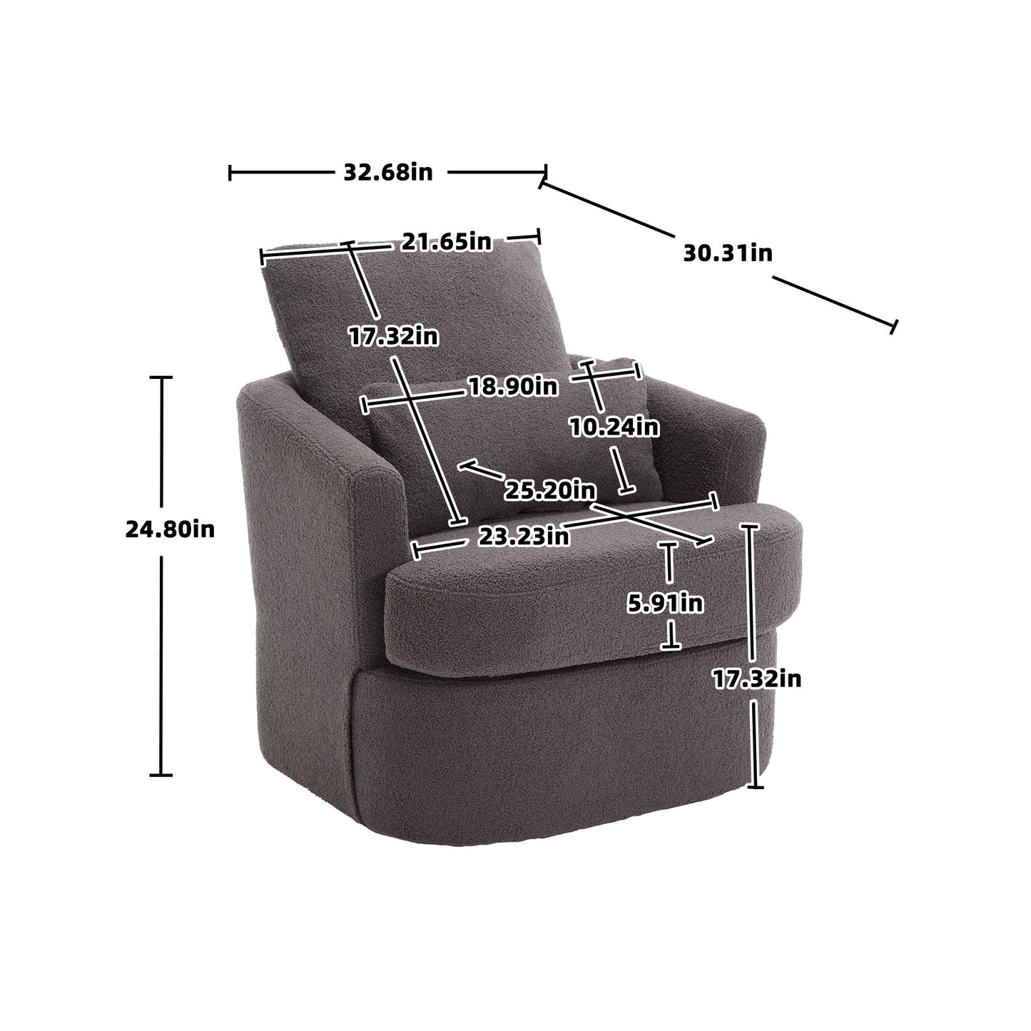 Modern Barrel Comfy Round Accent Sofa Chair, 360 Degree Swivel