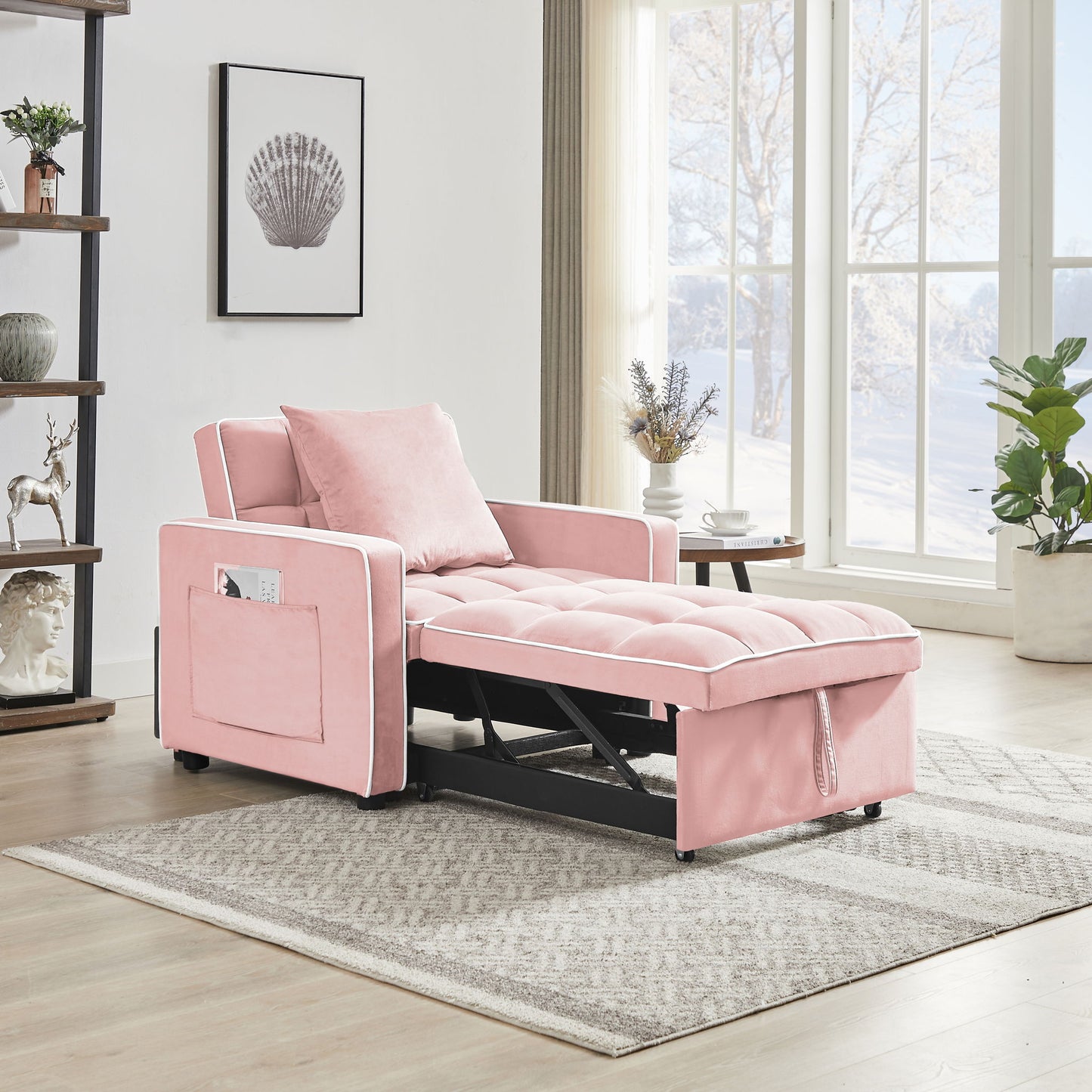 Modern Velvet 3 In 1 Sofa Bed Chair, Adjustable Recliner