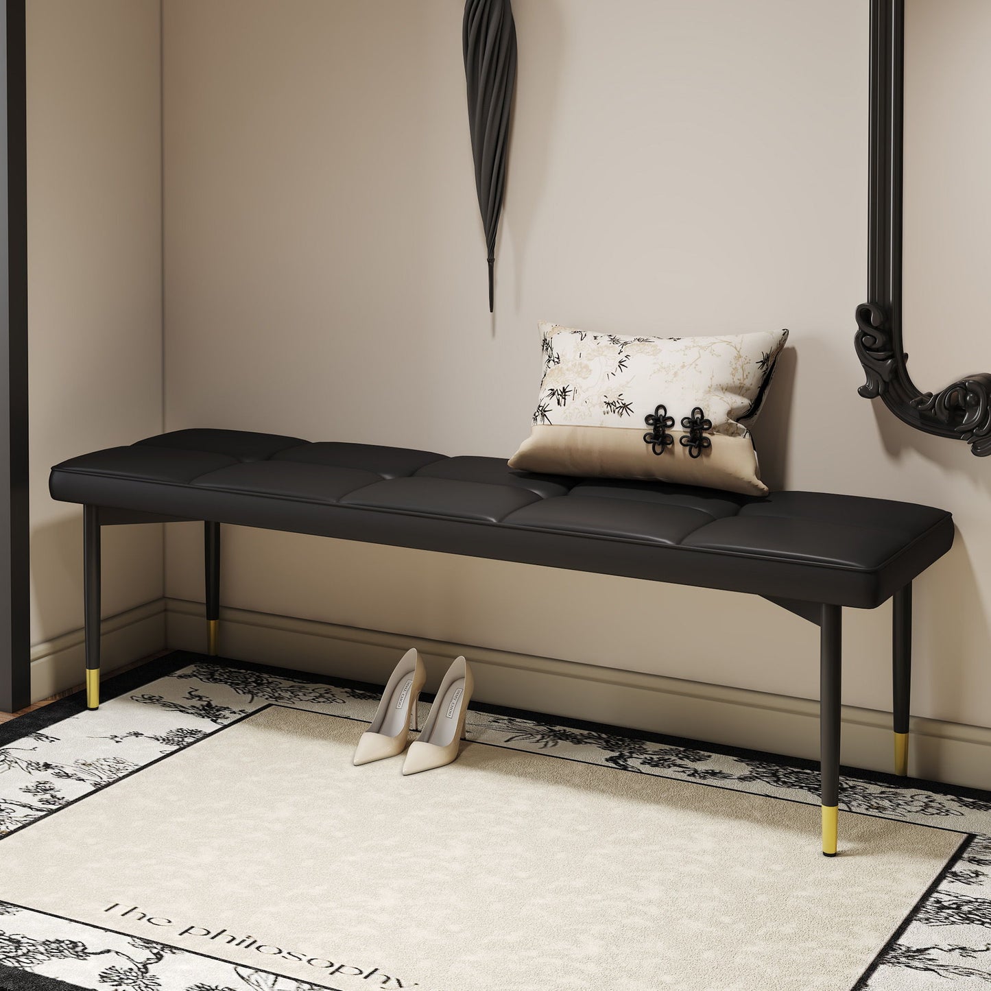 Multifunctional Shoe Bench With Faux Cushion - Black
