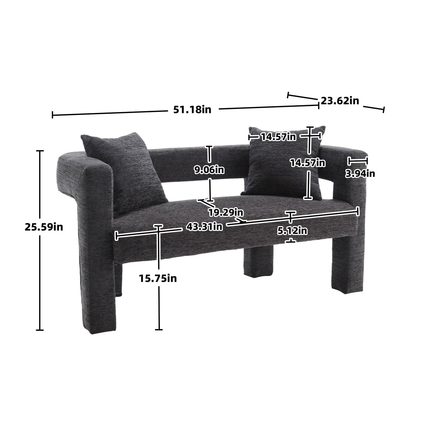 Modern Chenille Loveseat Sofa, Comfy Upholstered 2 Seater