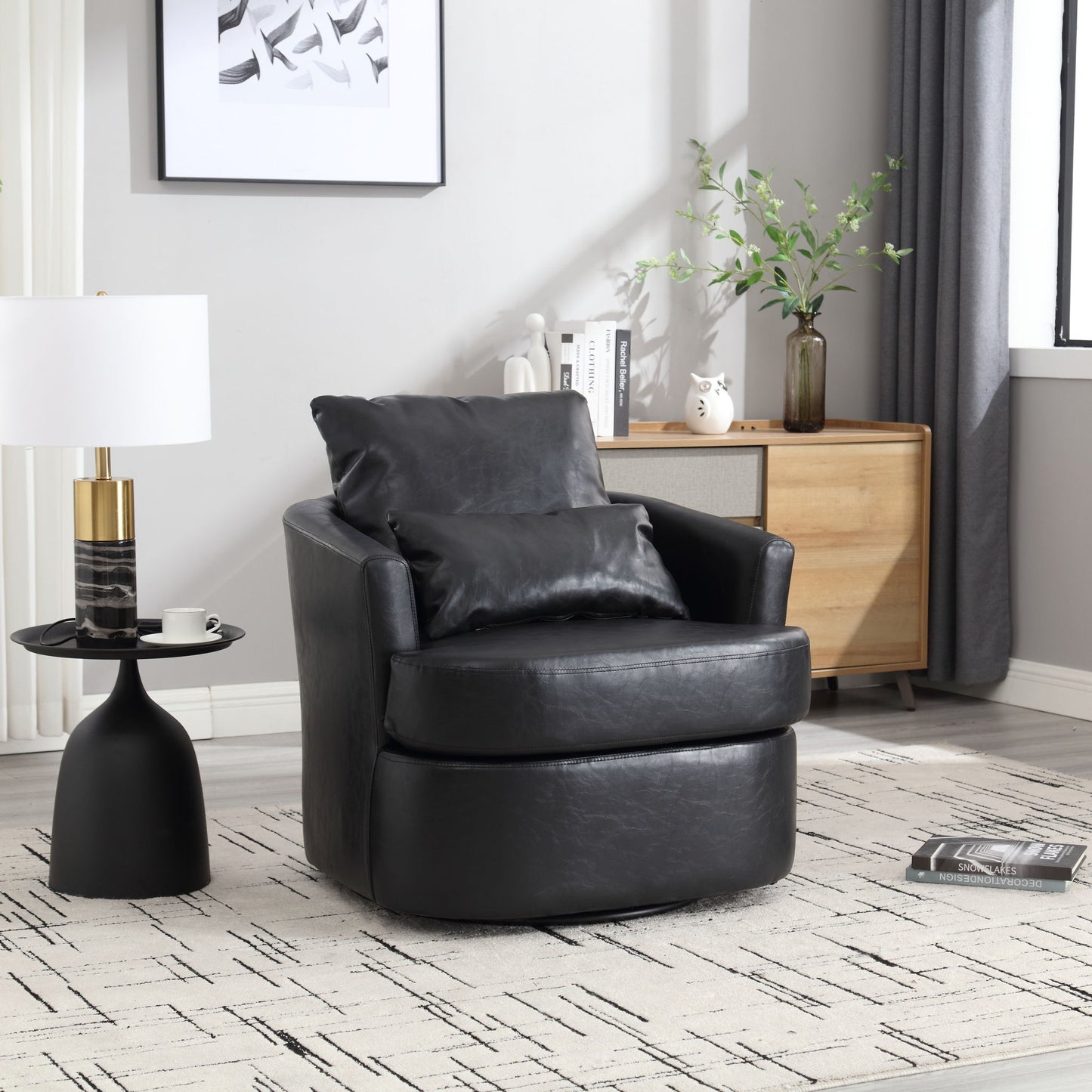 Modern Barrel Comfy Round Accent Sofa Chair, 360 Degree Swivel