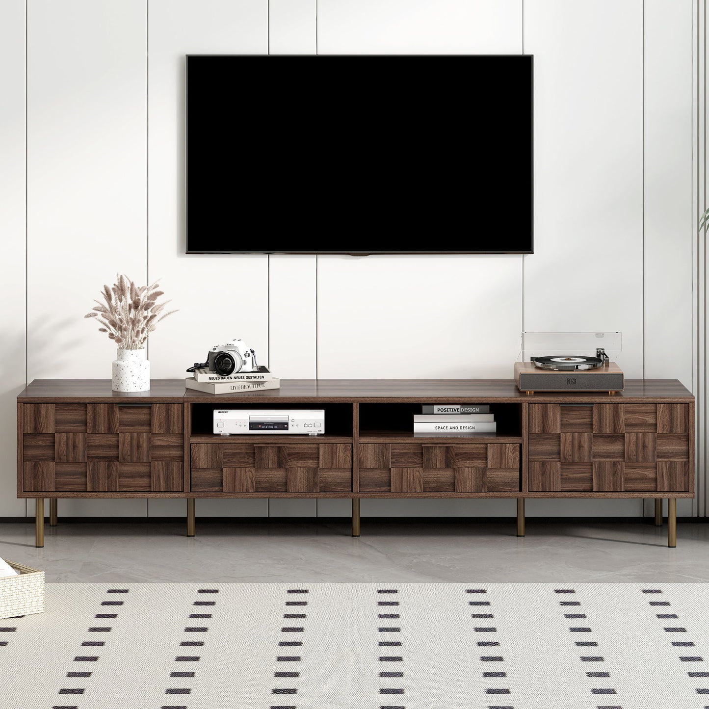 Mid Century TV Stand With 2 Drawers, Media Console Table For Tvs Up To 85'', Entertainment Center With Storage For Living Room - Dark Brown