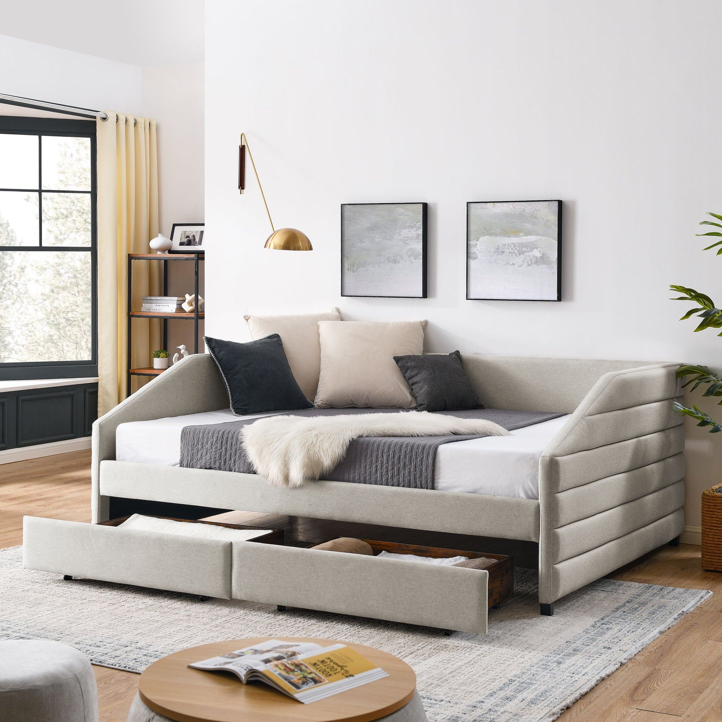 Elegant Daybed With Trundle Upholstered Tufted Sofa Bed