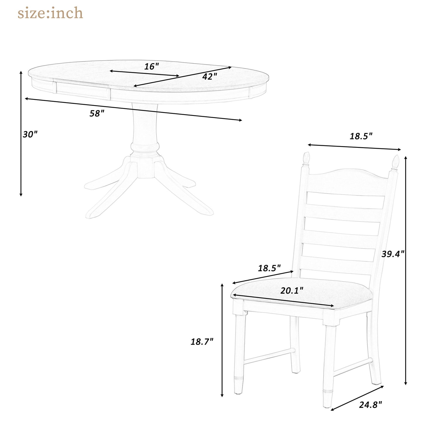 5 Piece Retro Functional Dining Table Set With Extendable Round Table And Upholstered Chairs