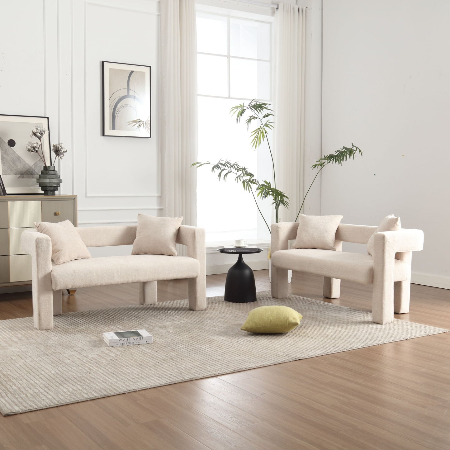Modern Chenille Loveseat Sofa, Comfy Upholstered 2 Seater