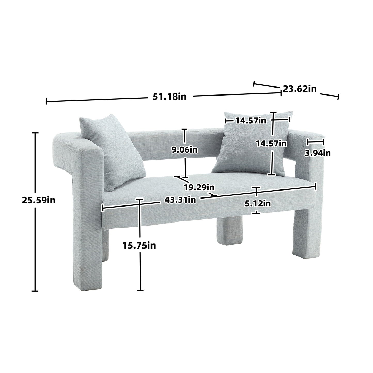 Modern Chenille Loveseat Sofa, Comfy Upholstered 2 Seater