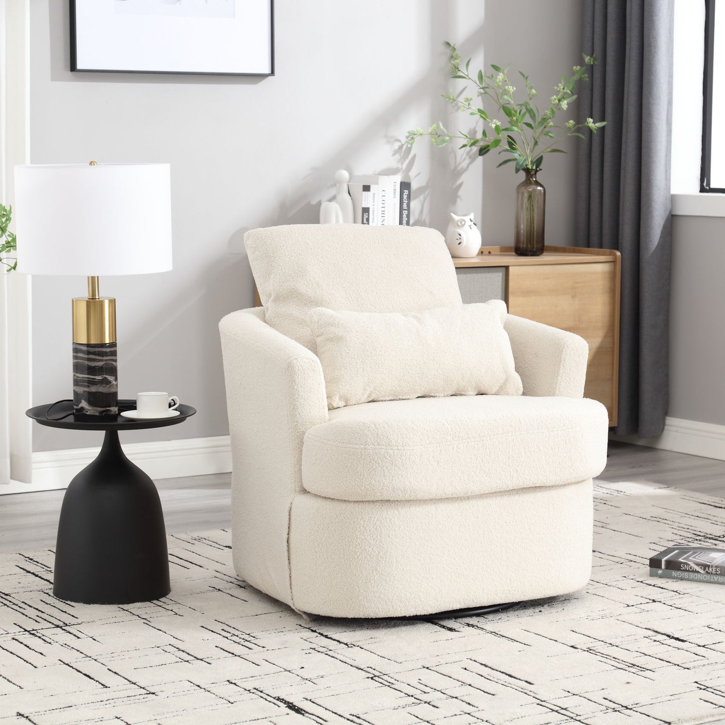 Modern Barrel Comfy Round Accent Sofa Chair, 360 Degree Swivel