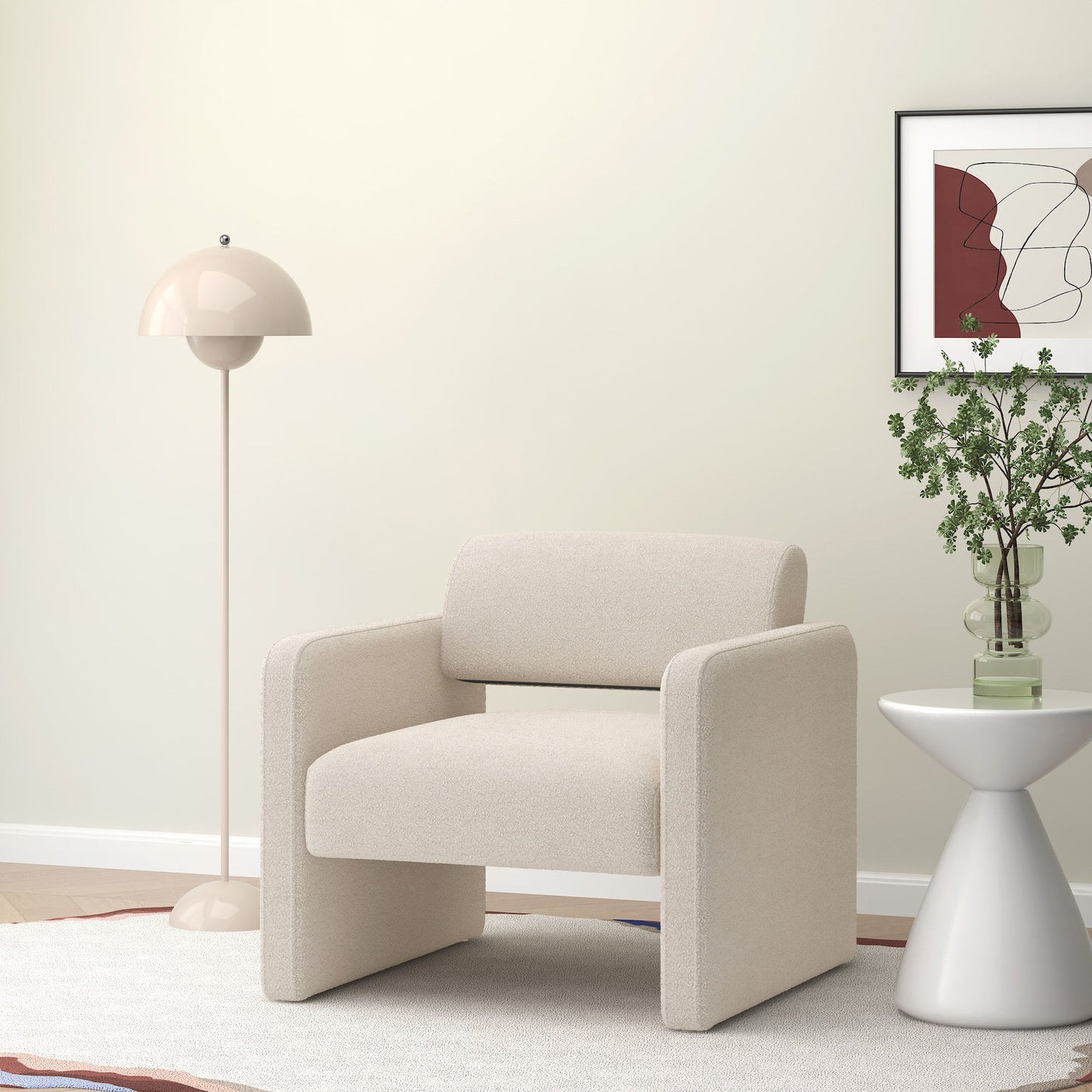 Modern Single Sofa Chair With Armrests Upholstered Velvet For Various Rooms Compact Size - Beige