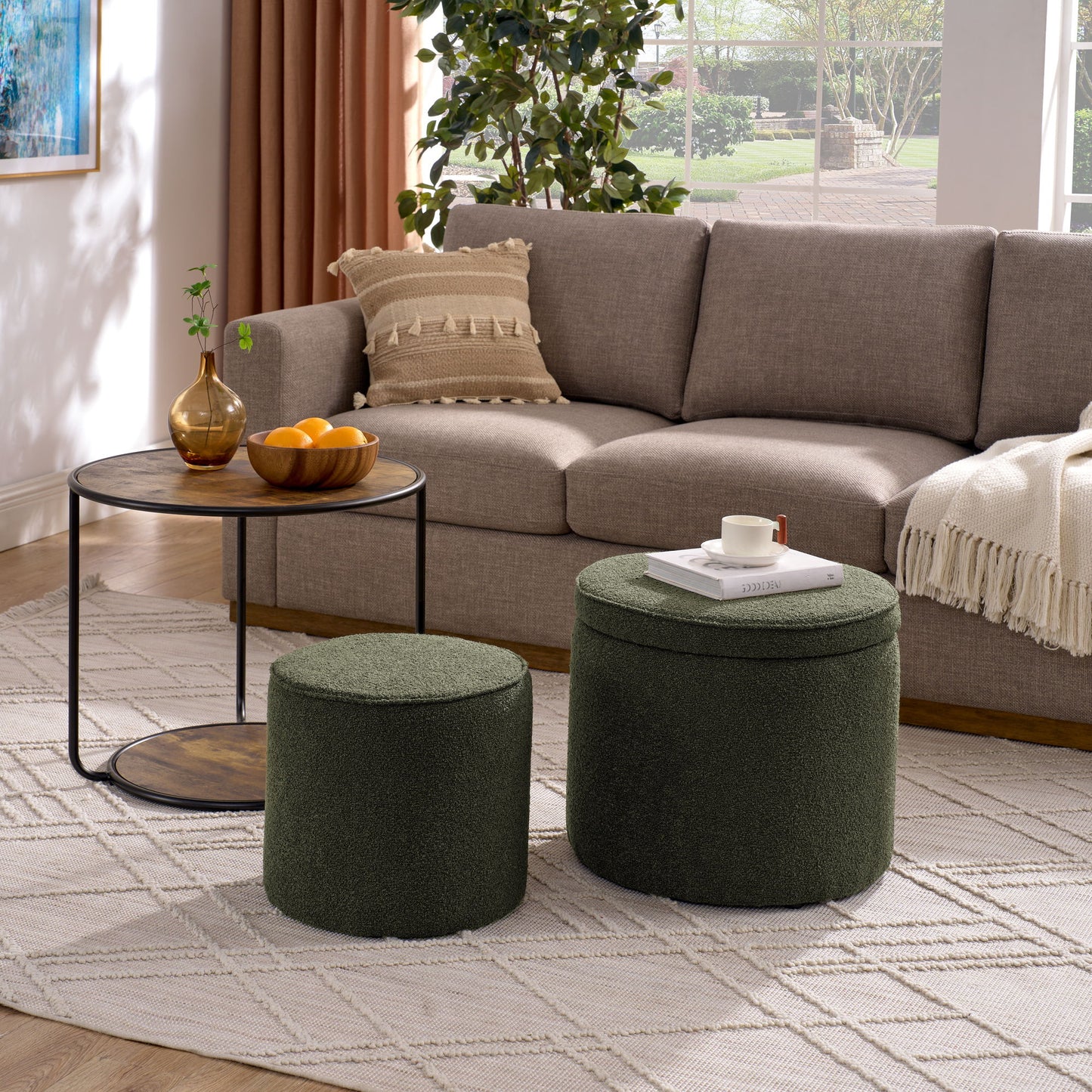 Multi Functional Ottoman And Table Set With Drum Stool