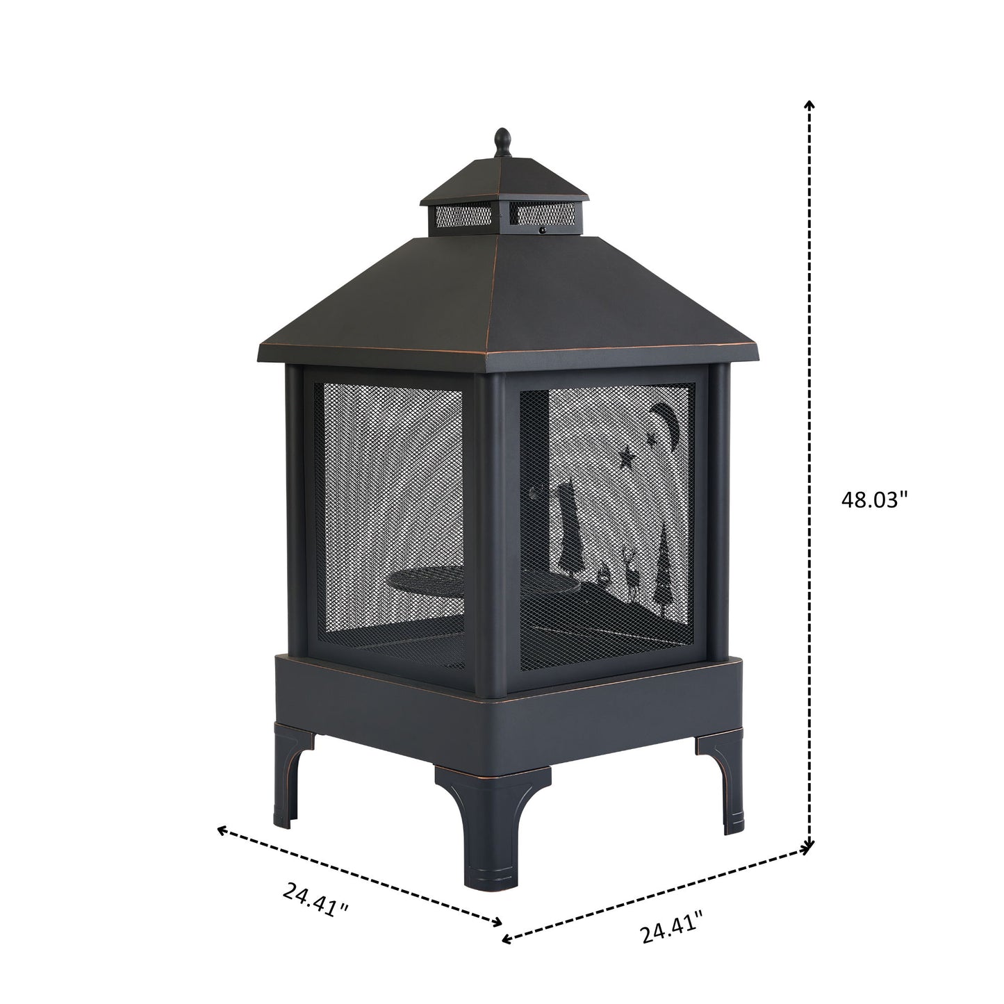 Heavy Duty Garden Metal Outdoor Heating Furnace Fire Pit With Rotating Tray - Black