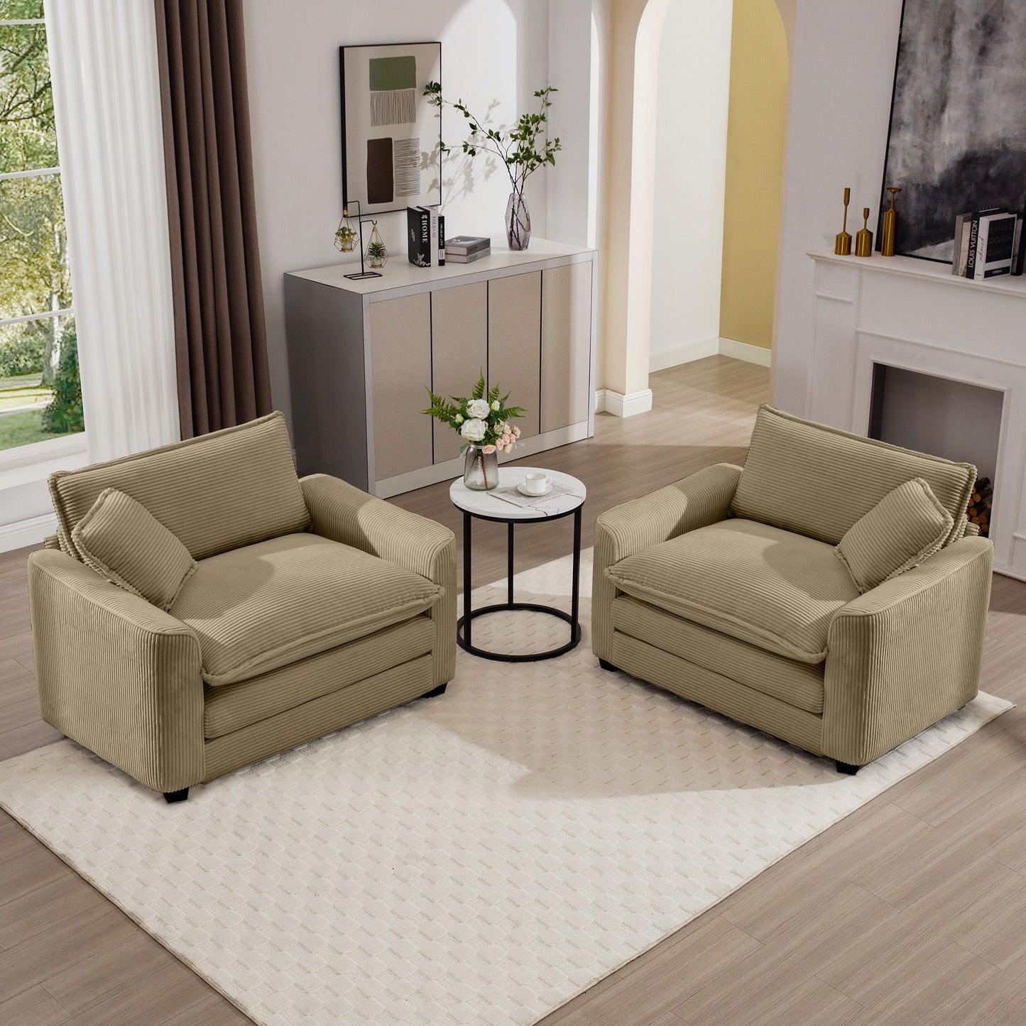 Modern Classic Corduroy Fabric Single Chair Deep Seat Sofa With Pillow