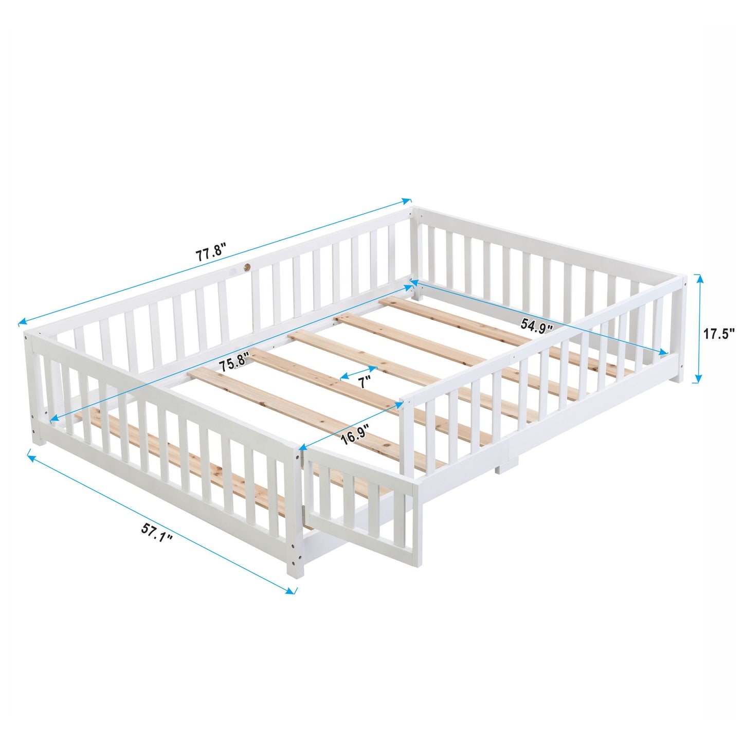 Solid Floor Bed With Door And Fence For Children