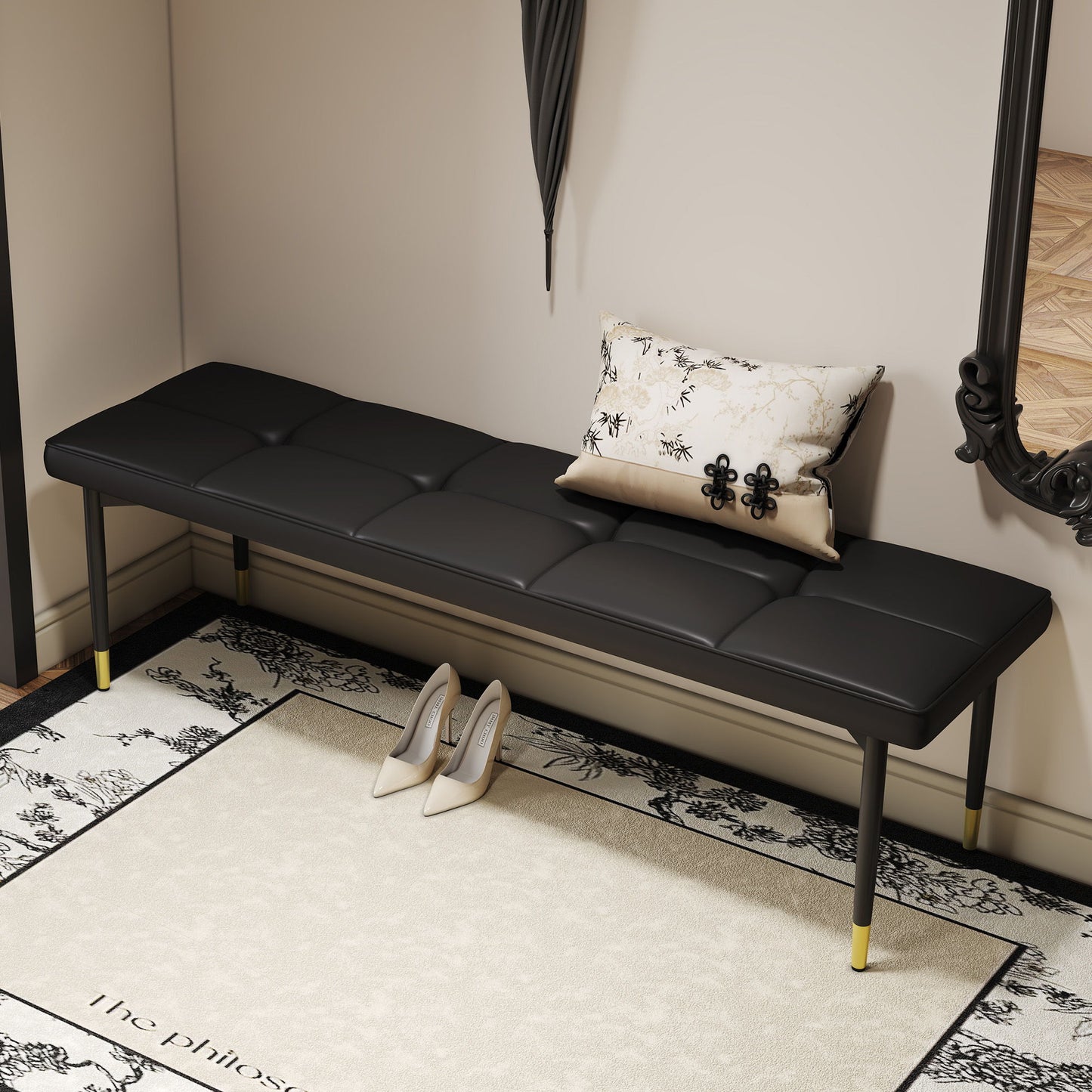 Multifunctional Shoe Bench With Faux Cushion - Black
