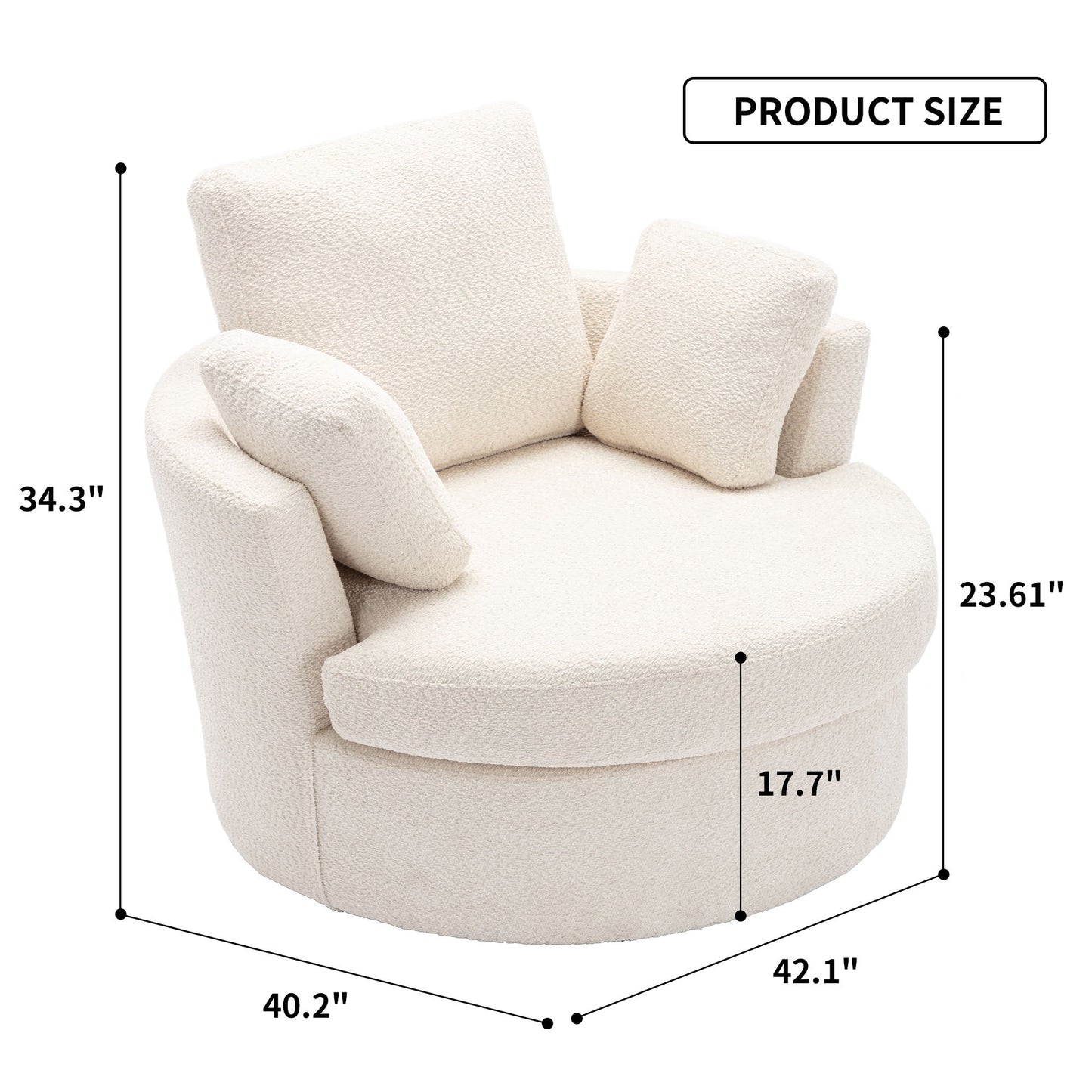 Oversize Round Swivel Chair Cozy Club 360 Degrees Swivel Sofa With 3 Pillows Chenille Fabric For Living Room