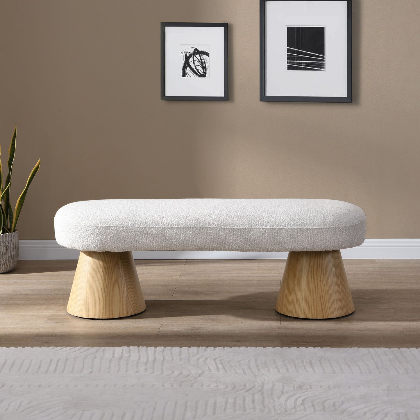 Dining Bench For Dining Room, Upholstered Bedroom End Of Bed Entryway Bench Fabric Ottoman For Living Room - Beige