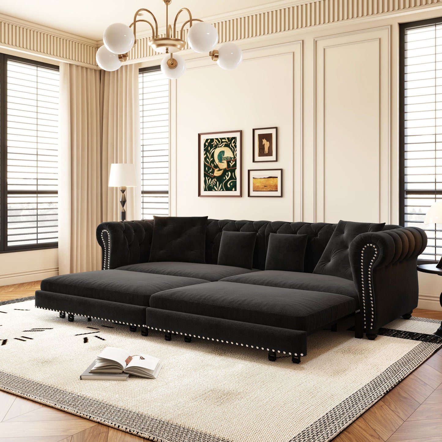 3 In 1 Pull Out Sofa Bed With Movable Ottoman