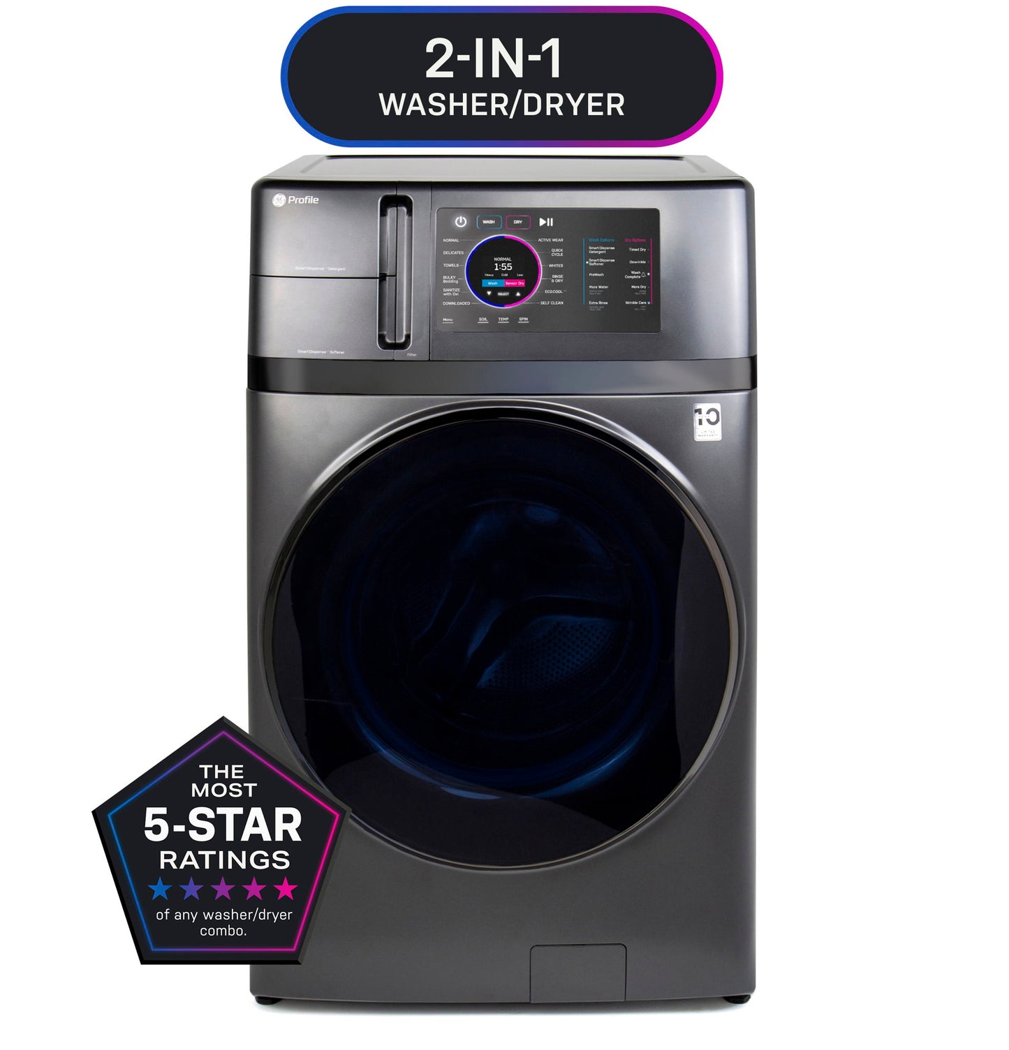 GE Profile 4.8 Cubic Foot Front Load Electric Washer Dryer Combo - Carbon Graphite