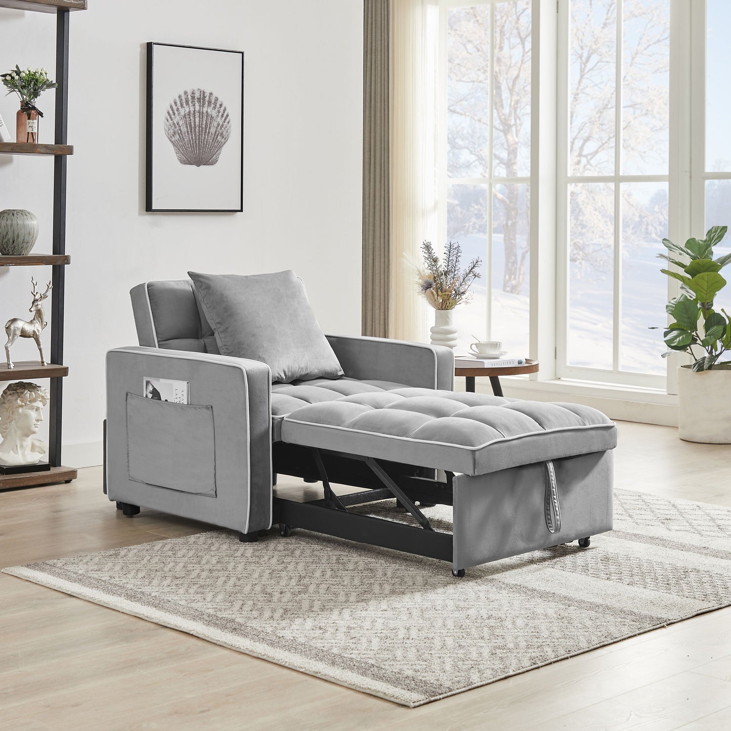 Modern Velvet 3 In 1 Sofa Bed Chair, Adjustable Recliner