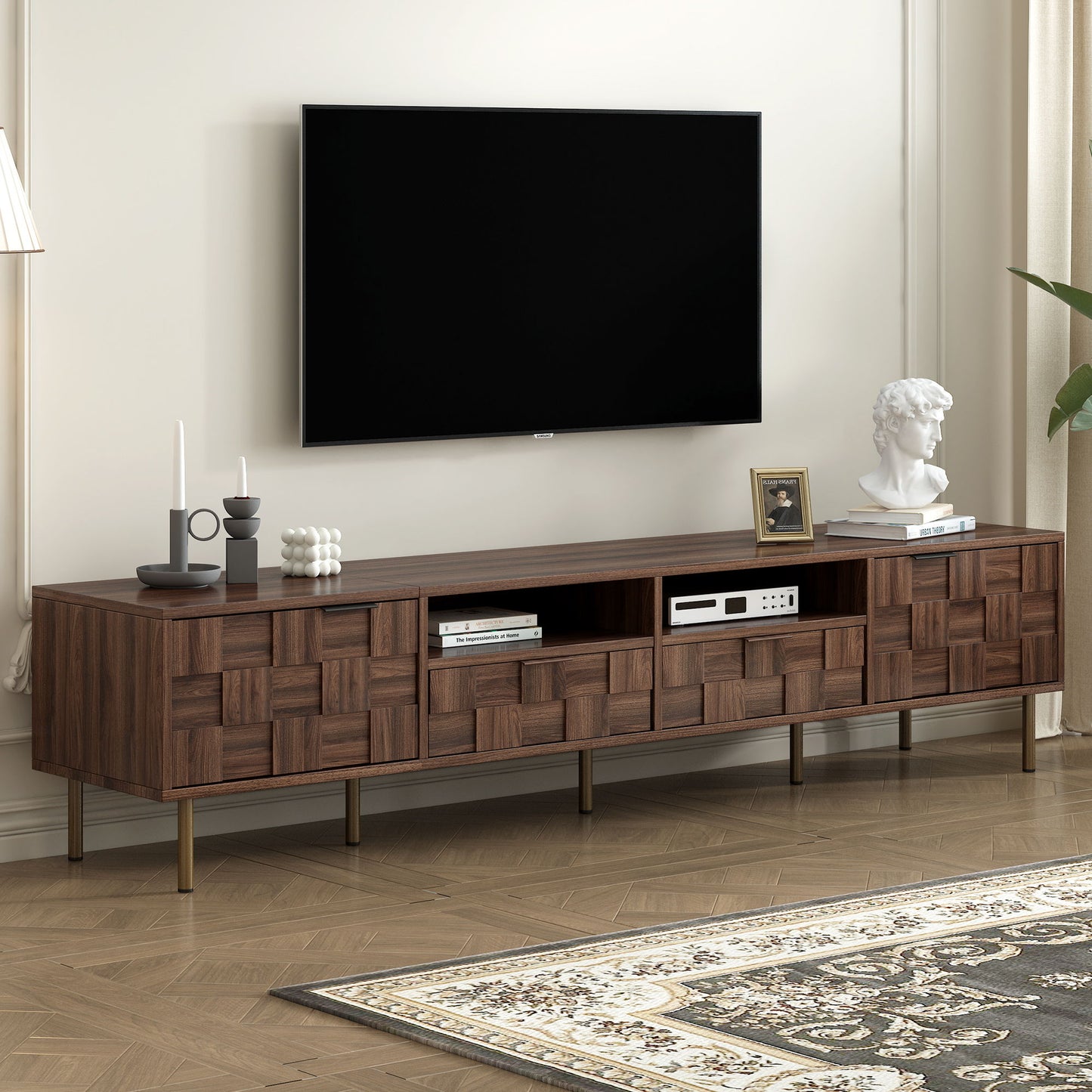Mid Century TV Stand With 2 Drawers, Media Console Table For Tvs Up To 85'', Entertainment Center With Storage For Living Room - Dark Brown