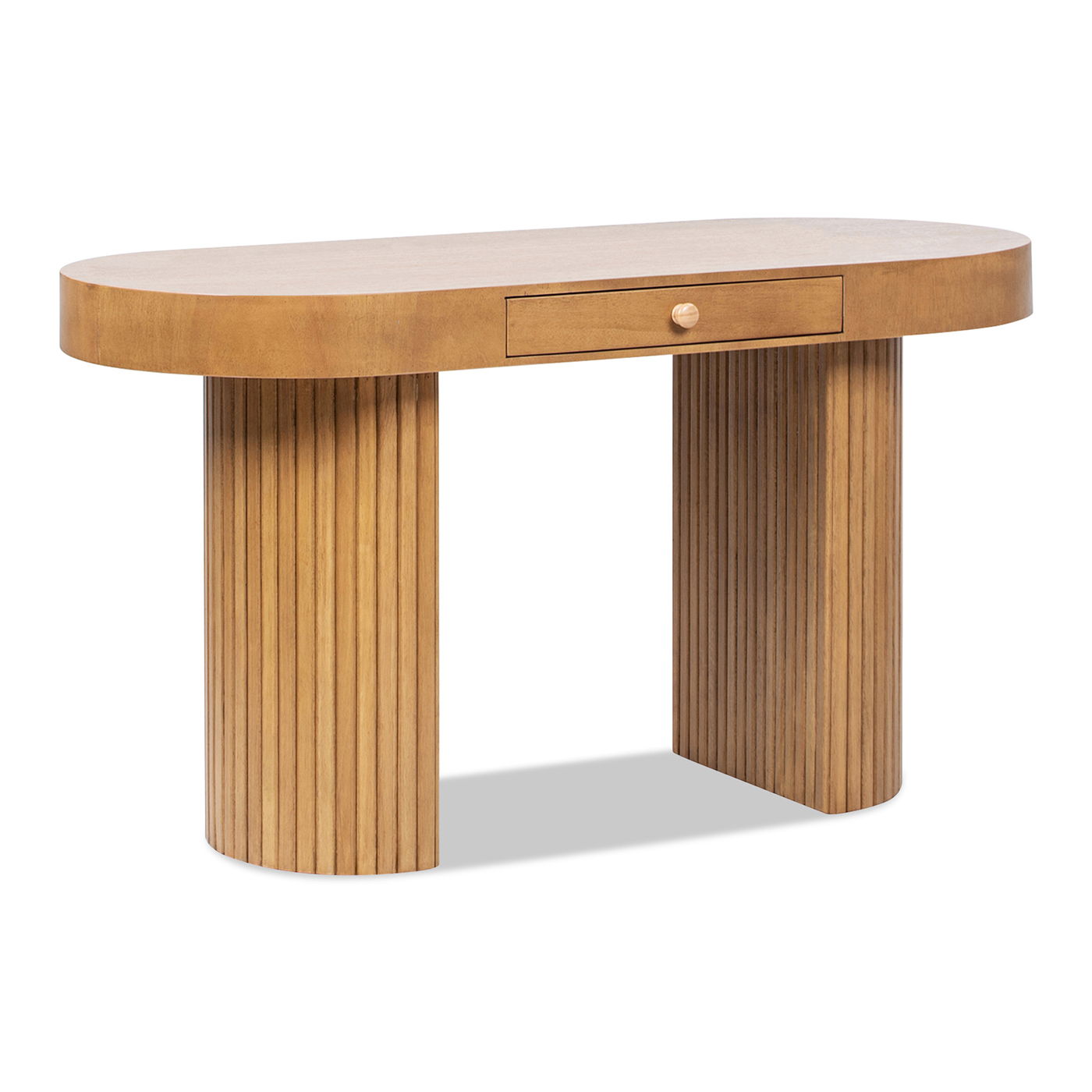 Jesse - Single Drawer Fluted Oval Console Desk - Honey Brown