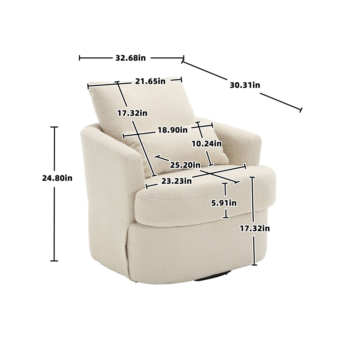 Modern Barrel Comfy Round Accent Sofa Chair, 360 Degree Swivel