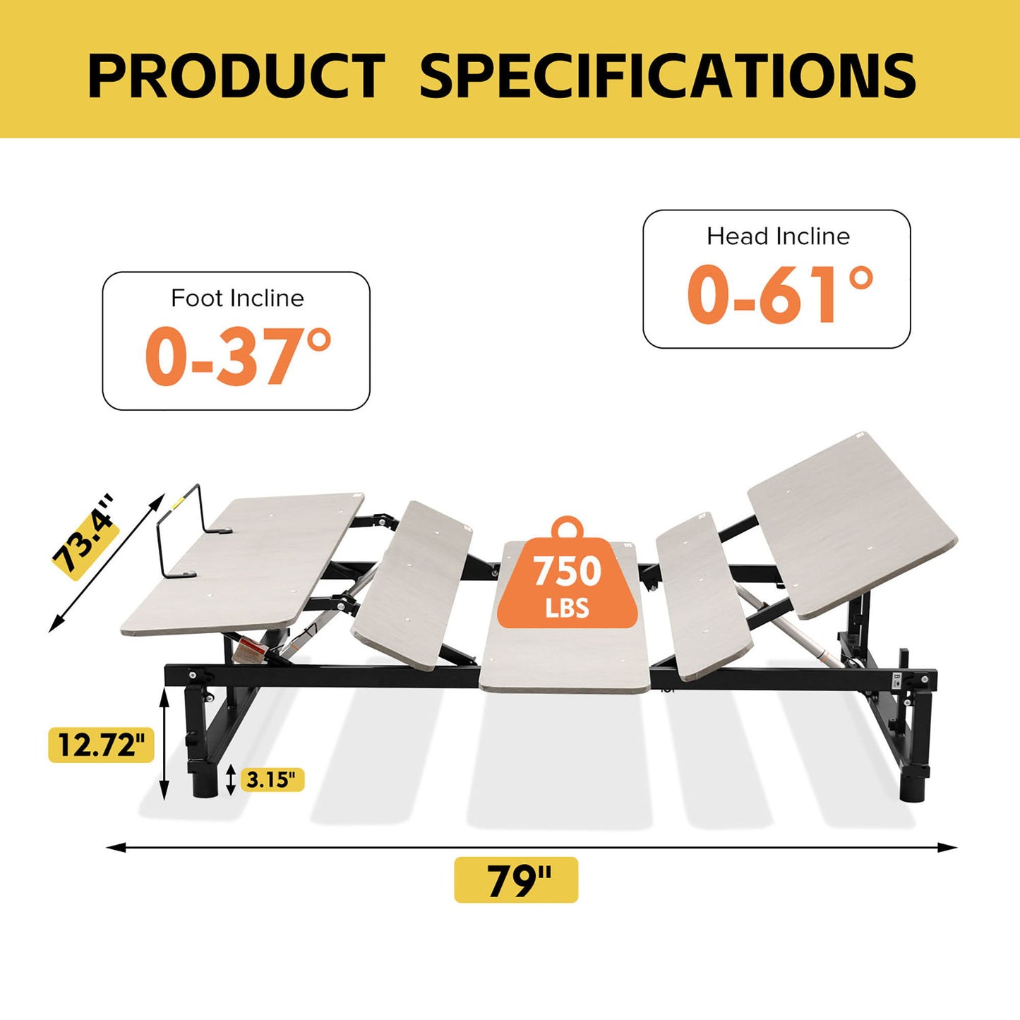 Electric Ergonomic Adjustable Bed Base With Wireless Remote, Quiet Motor, Independent Head And Foot Incline