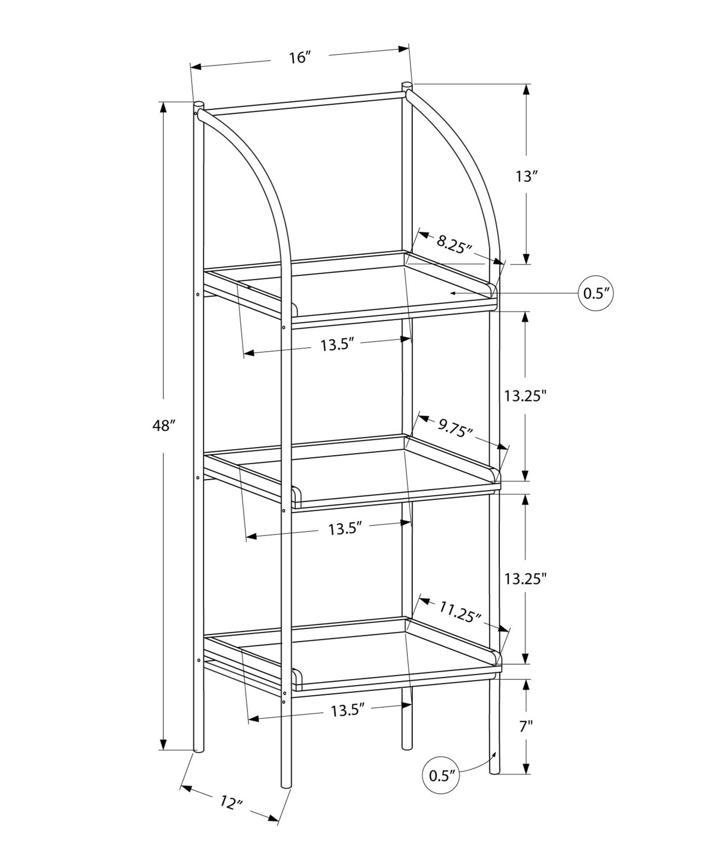 Etagere Bookcase Corner 3 Tier For Office - Taupe