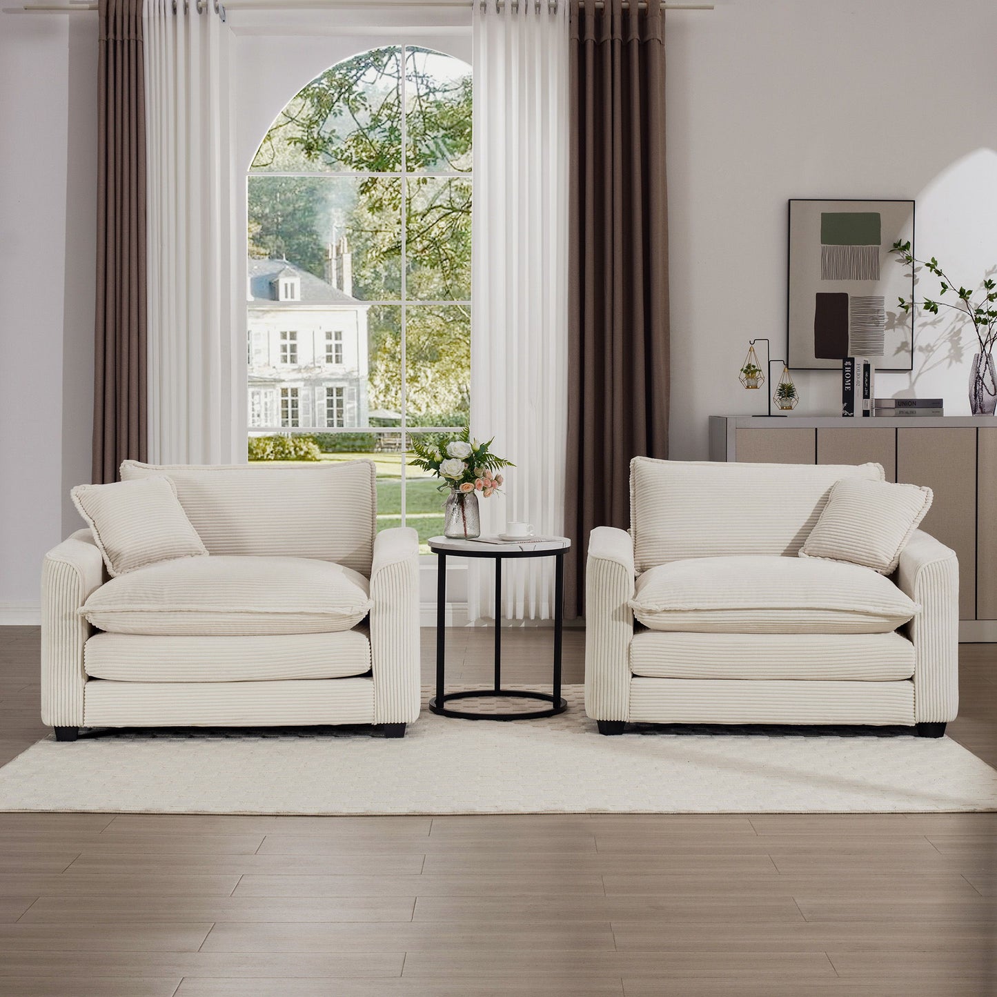 Modern Classic Corduroy Fabric Single Chair Deep Seat Sofa With Pillow