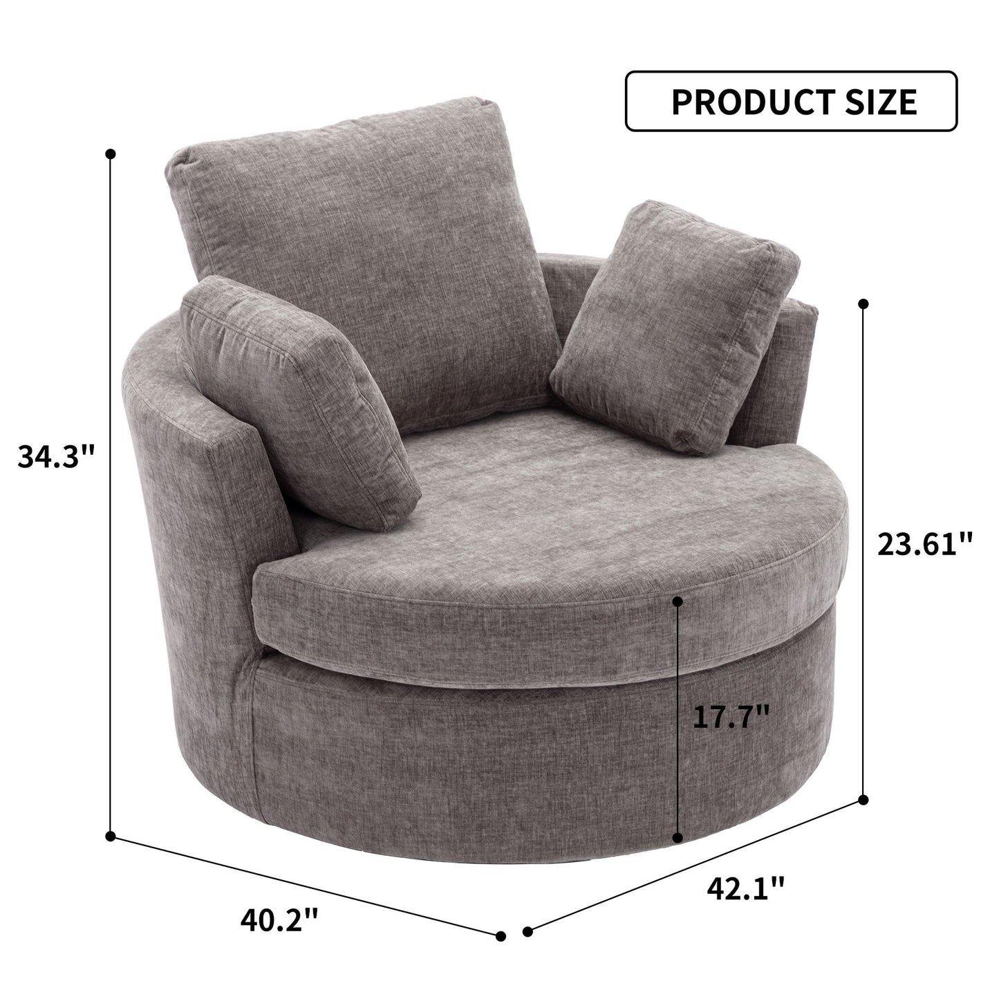 Oversize Round Swivel Chair Cozy Club 360 Degrees Swivel Sofa With 3 Pillows Chenille Fabric For Living Room
