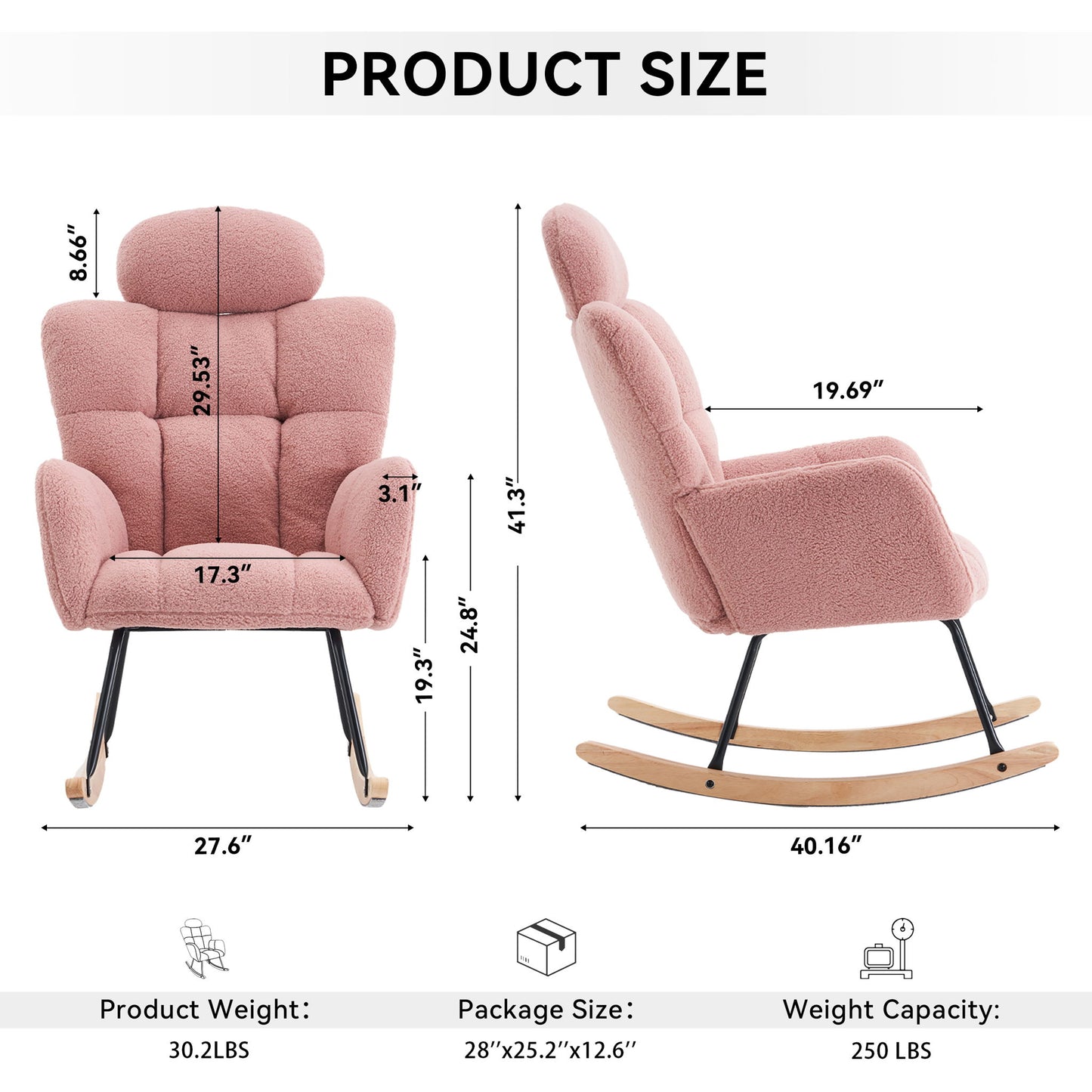 Contemporary Teddy Fabric Upholstered Nursery Rocking Glider Chair With High Backrest And Pillow