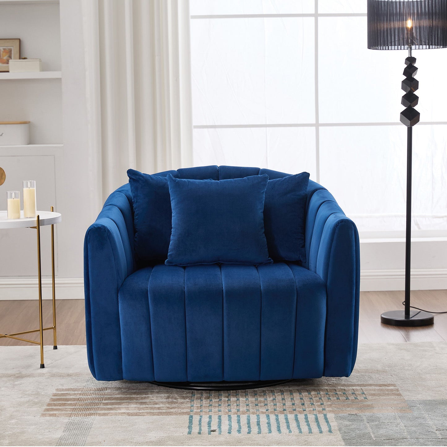 Upholstered Oversized 360° Swivel Accent Barrel Chair And Half Cozy Sofa With 3 Pillows