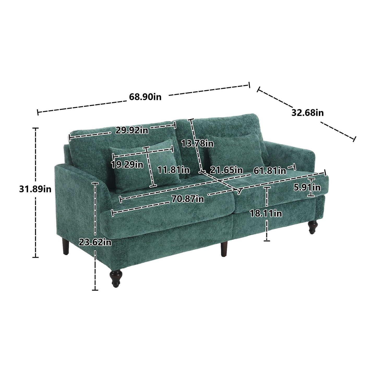 Mid Century Modern Chenille Fabric Loveseat Sofa, 2 Seat Upholstered Couch