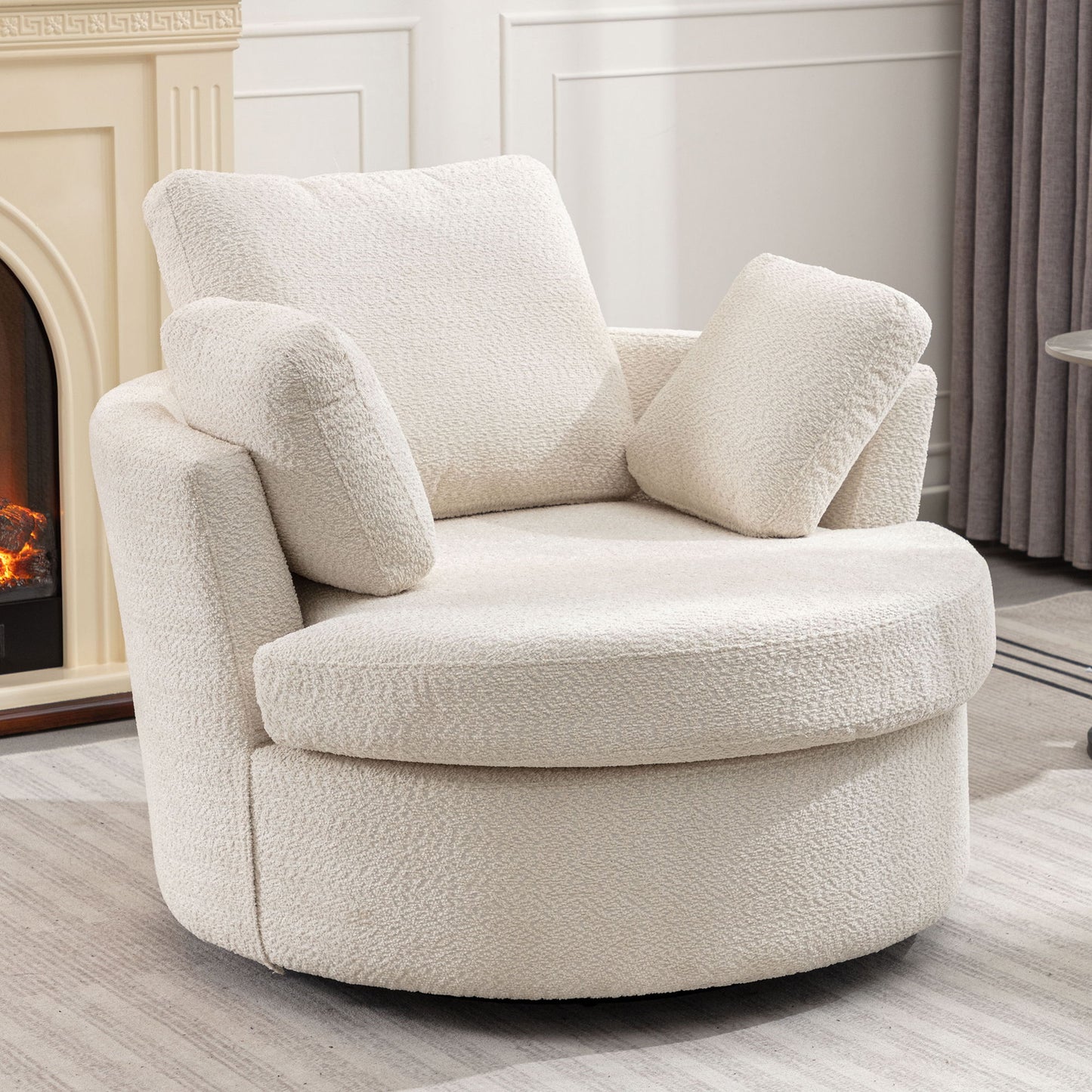Oversize Round Swivel Chair Cozy Club 360 Degrees Swivel Sofa With 3 Pillows Chenille Fabric For Living Room