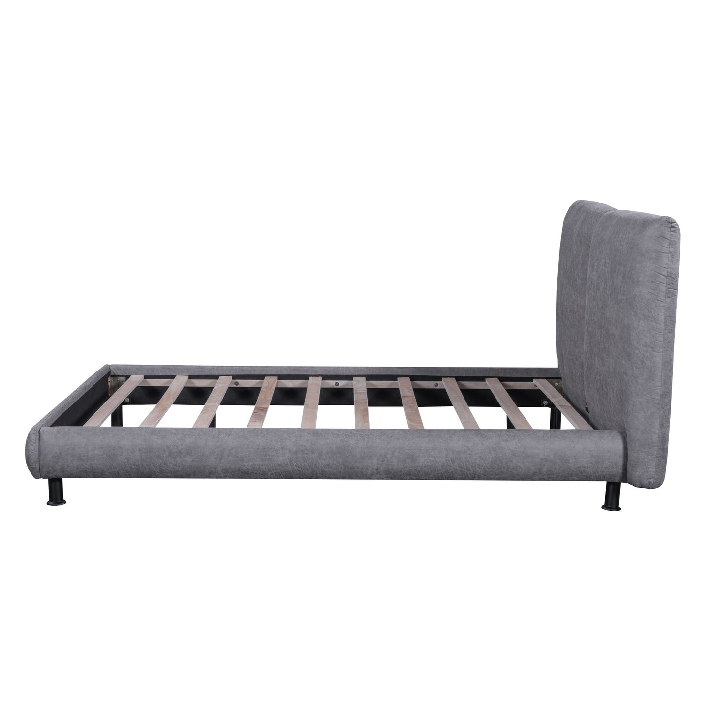 Upholstered Platform Bed With 2 Large Headrests And Thick